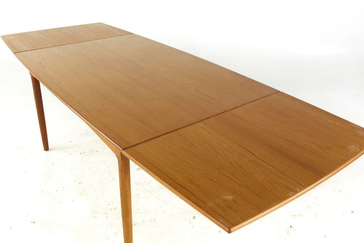 Kurt Ostervig Style Mid Century Teak Hidden Leaf Dining Table