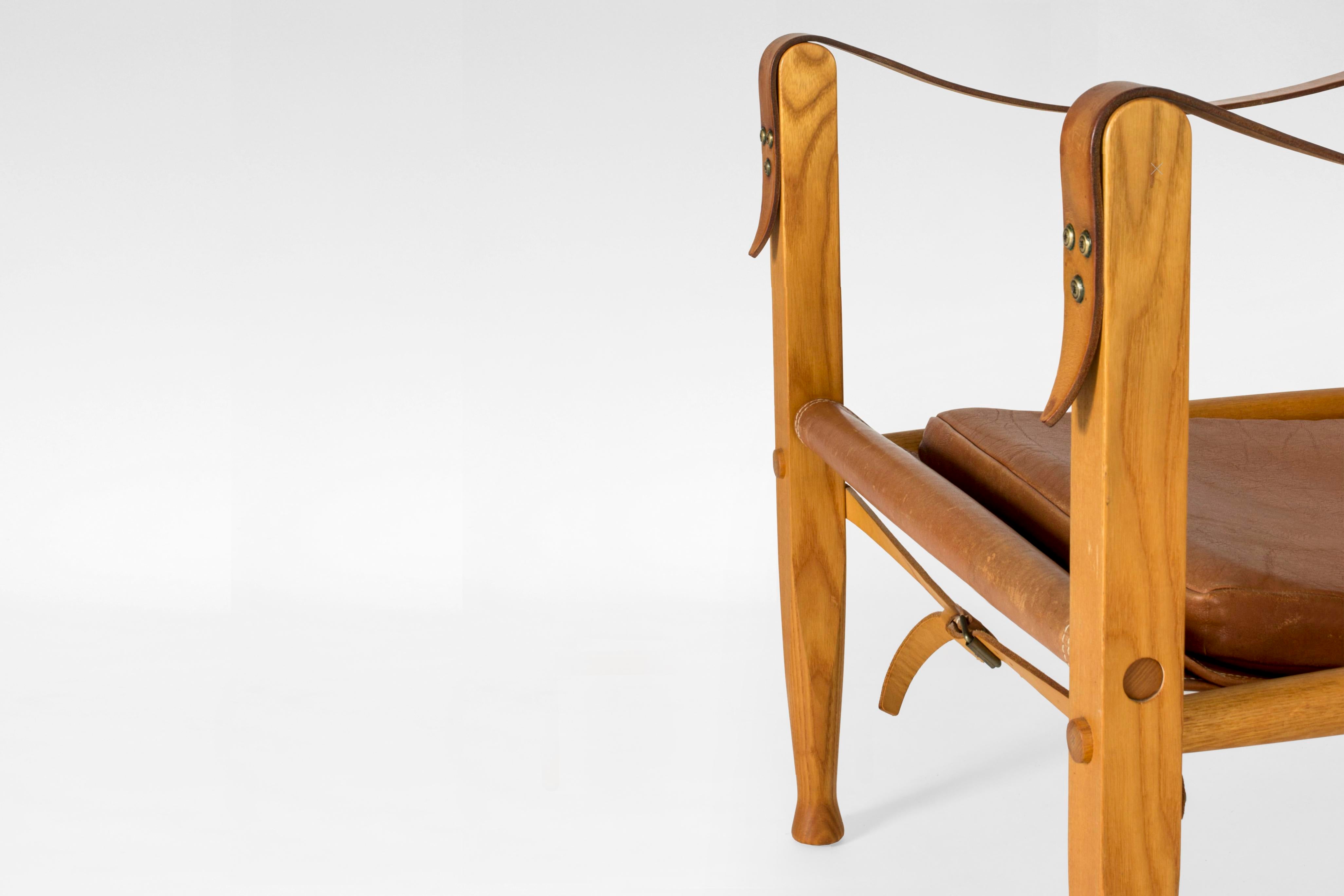Vintage Safari Lounge Chair in Cognac Leather by Kaare Klint for Rud Rasmussen, 1960s