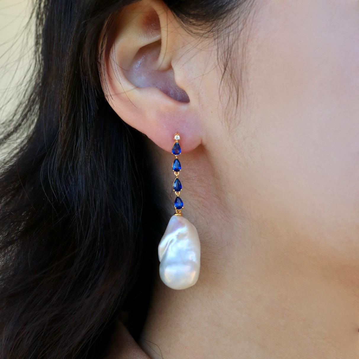 Nina Zhou Sapphire Diamond & Baroque Pearl Convertible Drop