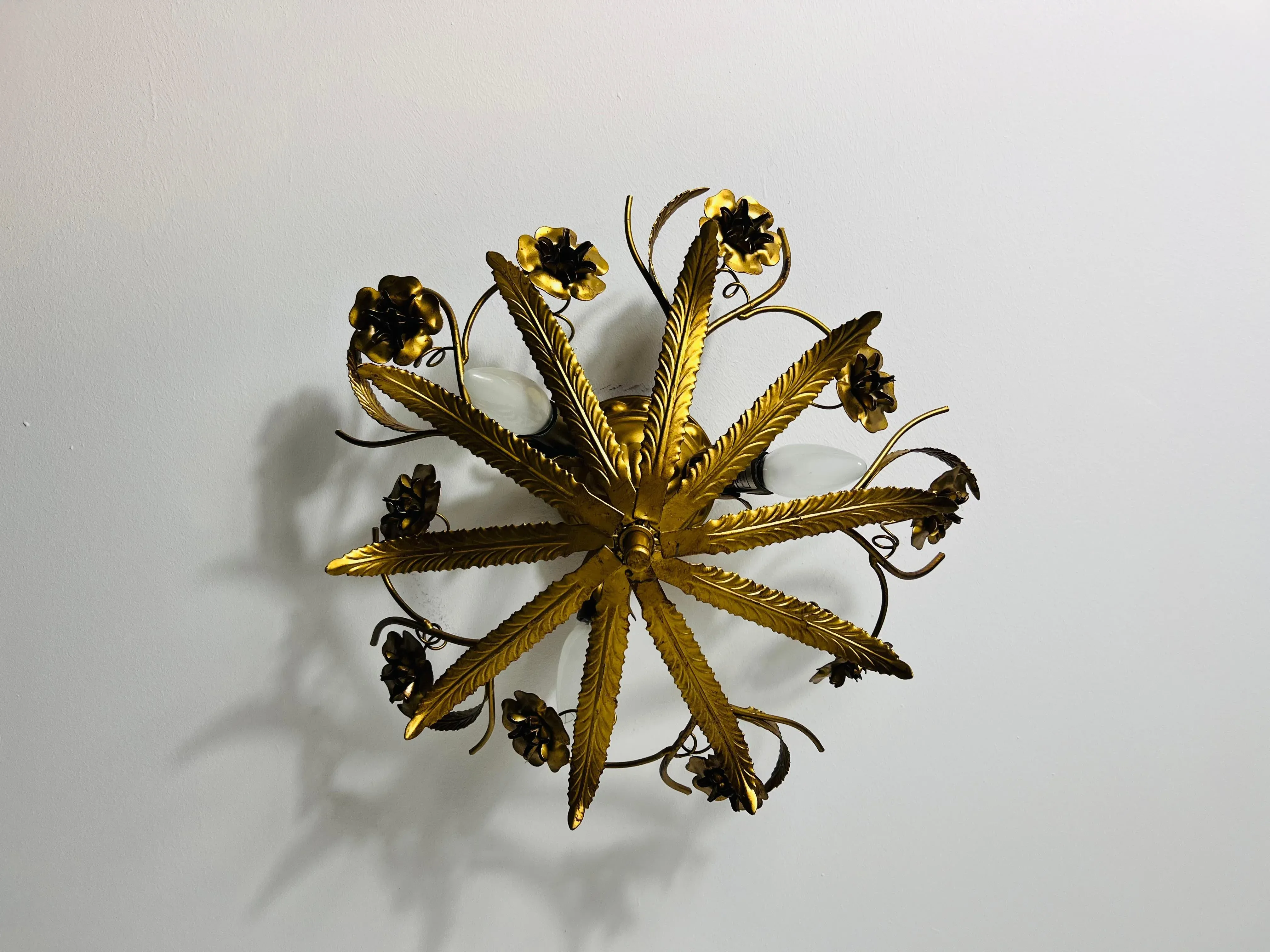 Large Golden Florentine Flower Shape Flush Mount, Italy, 1970s