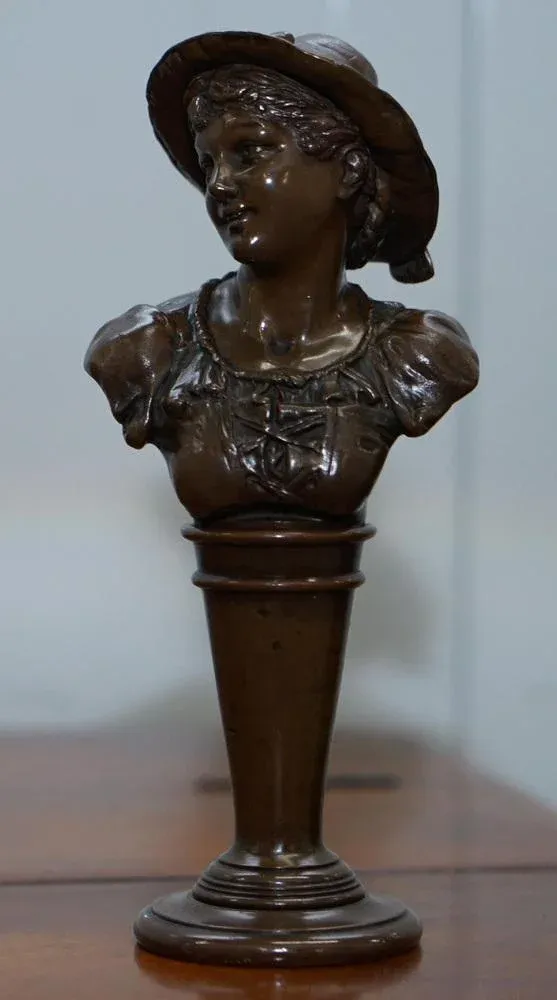 Victorian Solid Miniature Bronze Bust Statues, Set of 2
