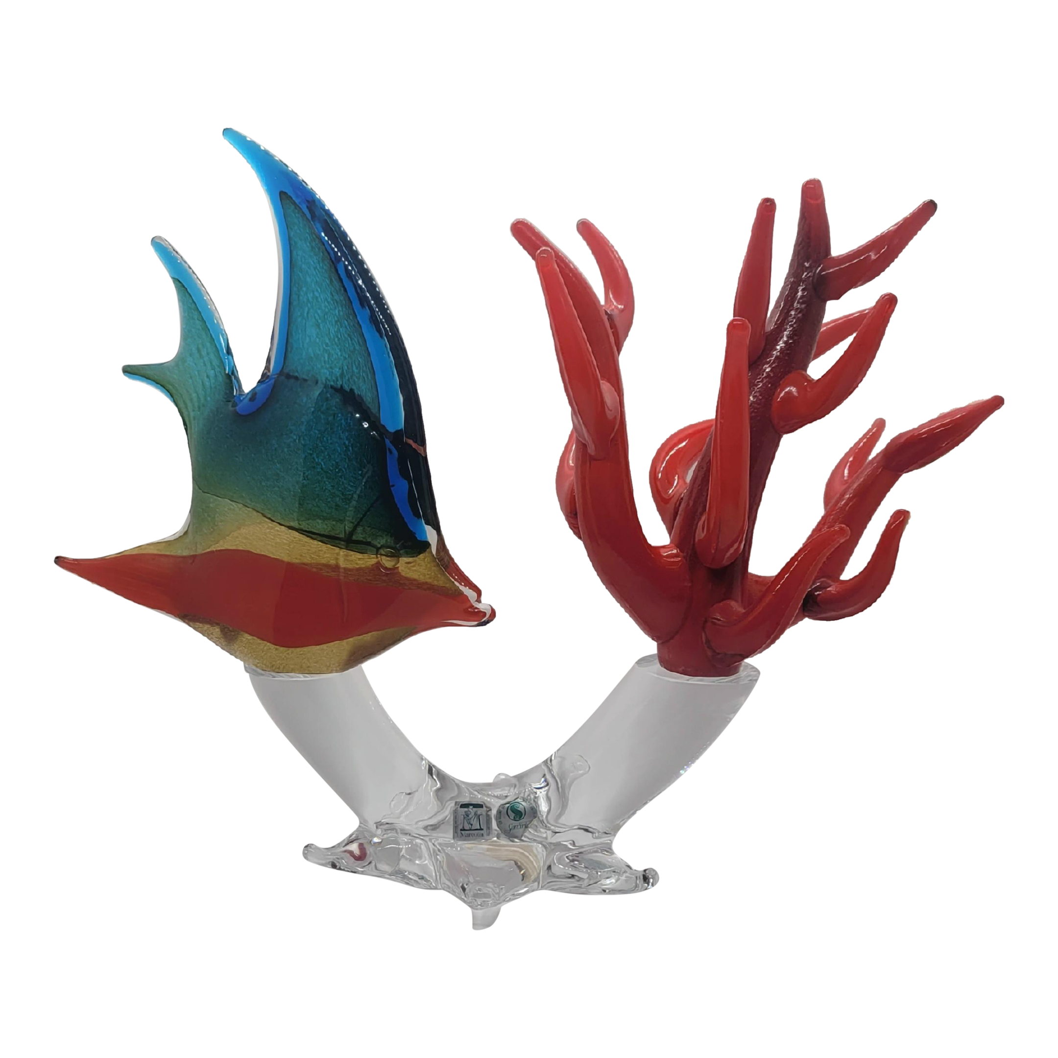 Marcolin Art Crystal マルコリン クリスタル 850 魚 赤 Mid 20th Century Marcolin Art Sardinia Crystal Fish and Coral