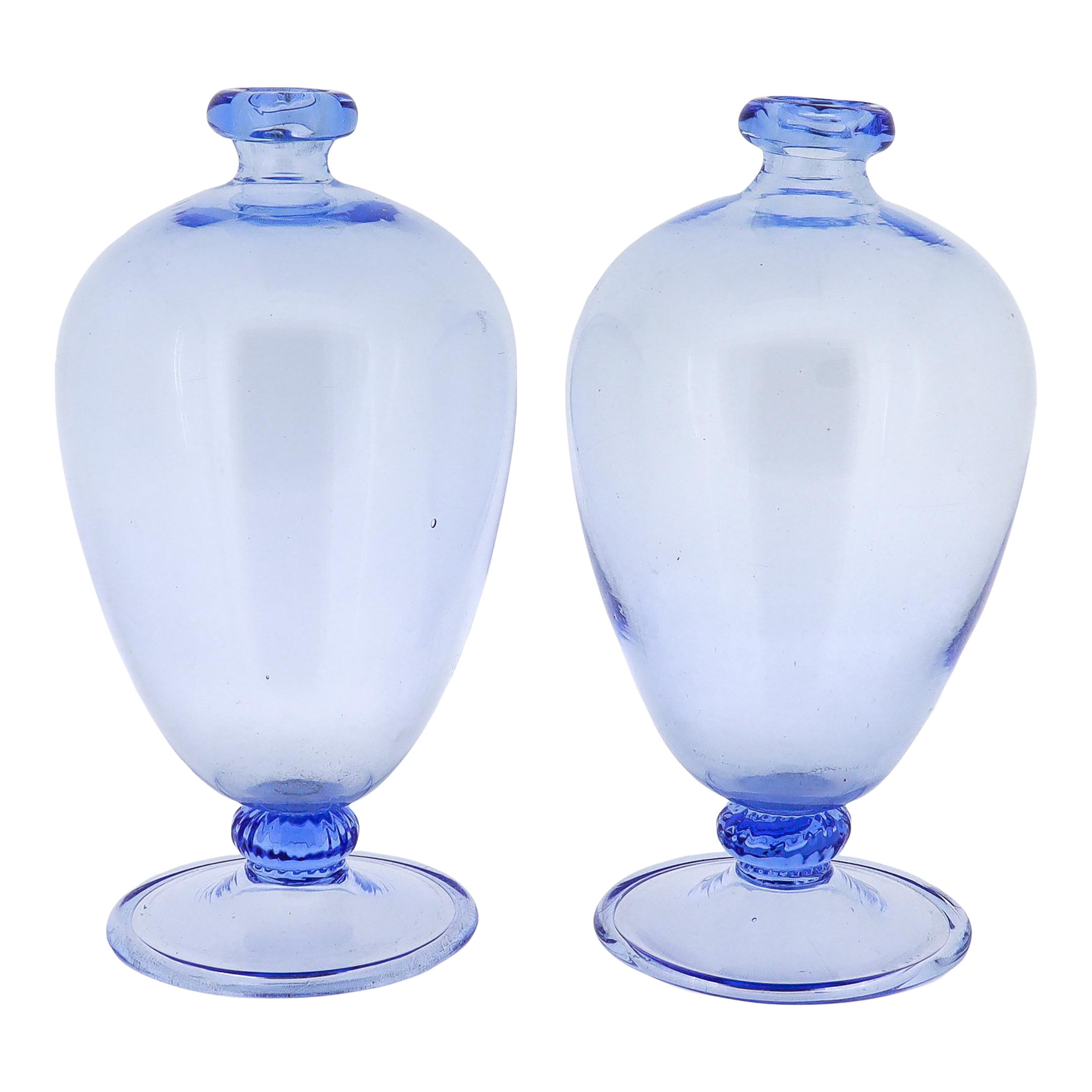 Vittorio Zecchin / MVM Cappellin Murano Glass Miniature Blue Veronese Vases Pair