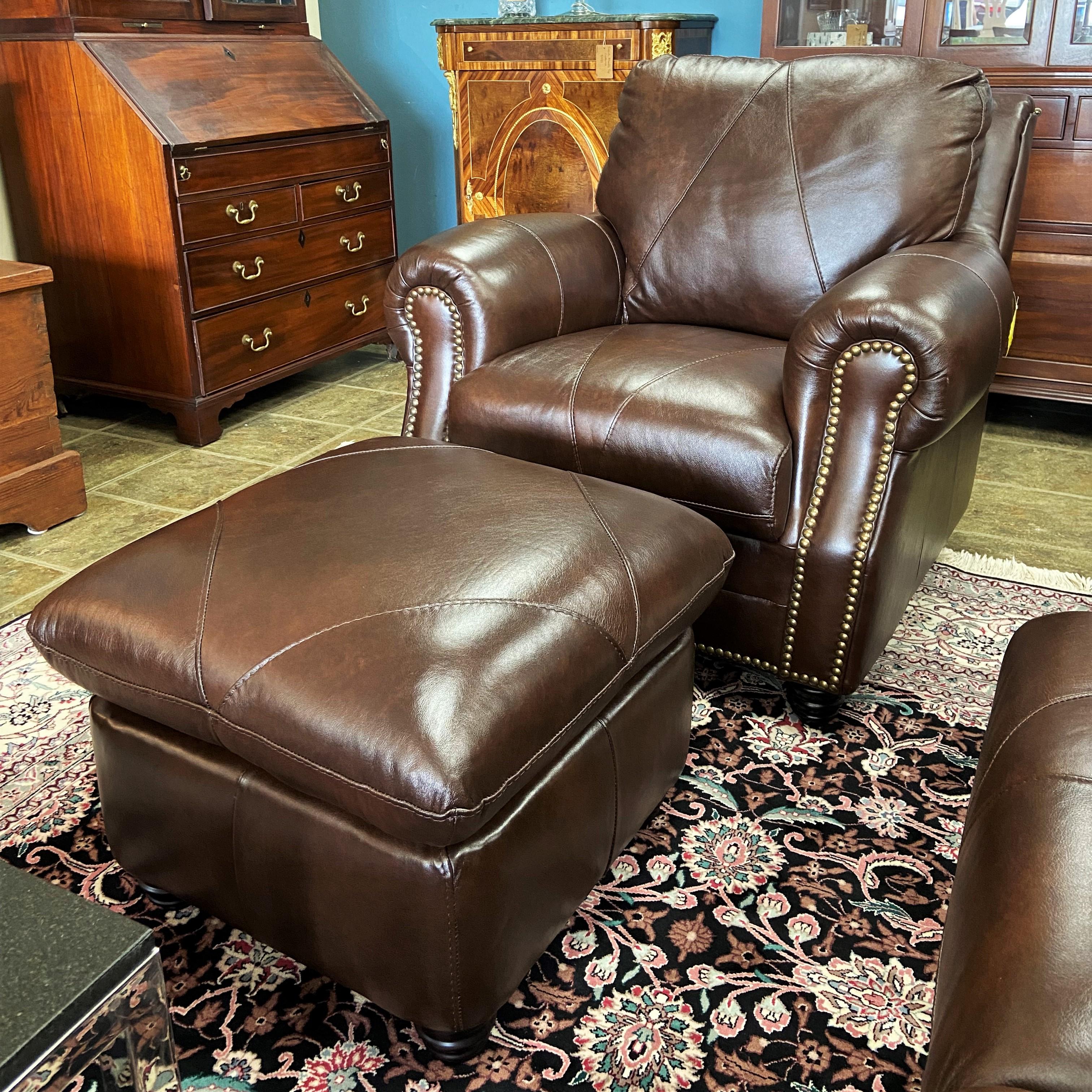European Made Leather Club Chair and Ottoman Set of 2 Chairish