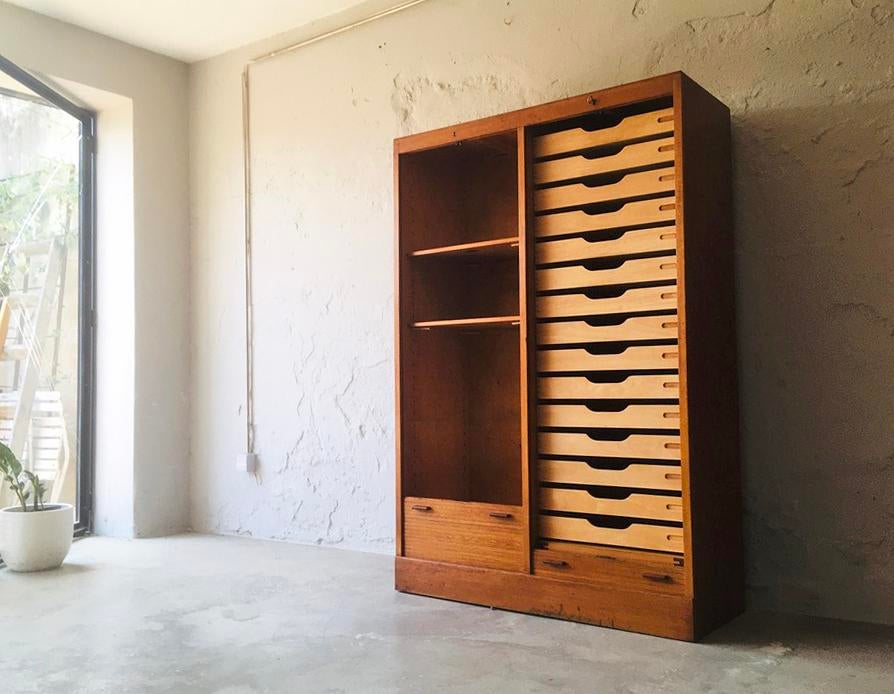 Danish Teak Rolling Doors Storage, 1960s