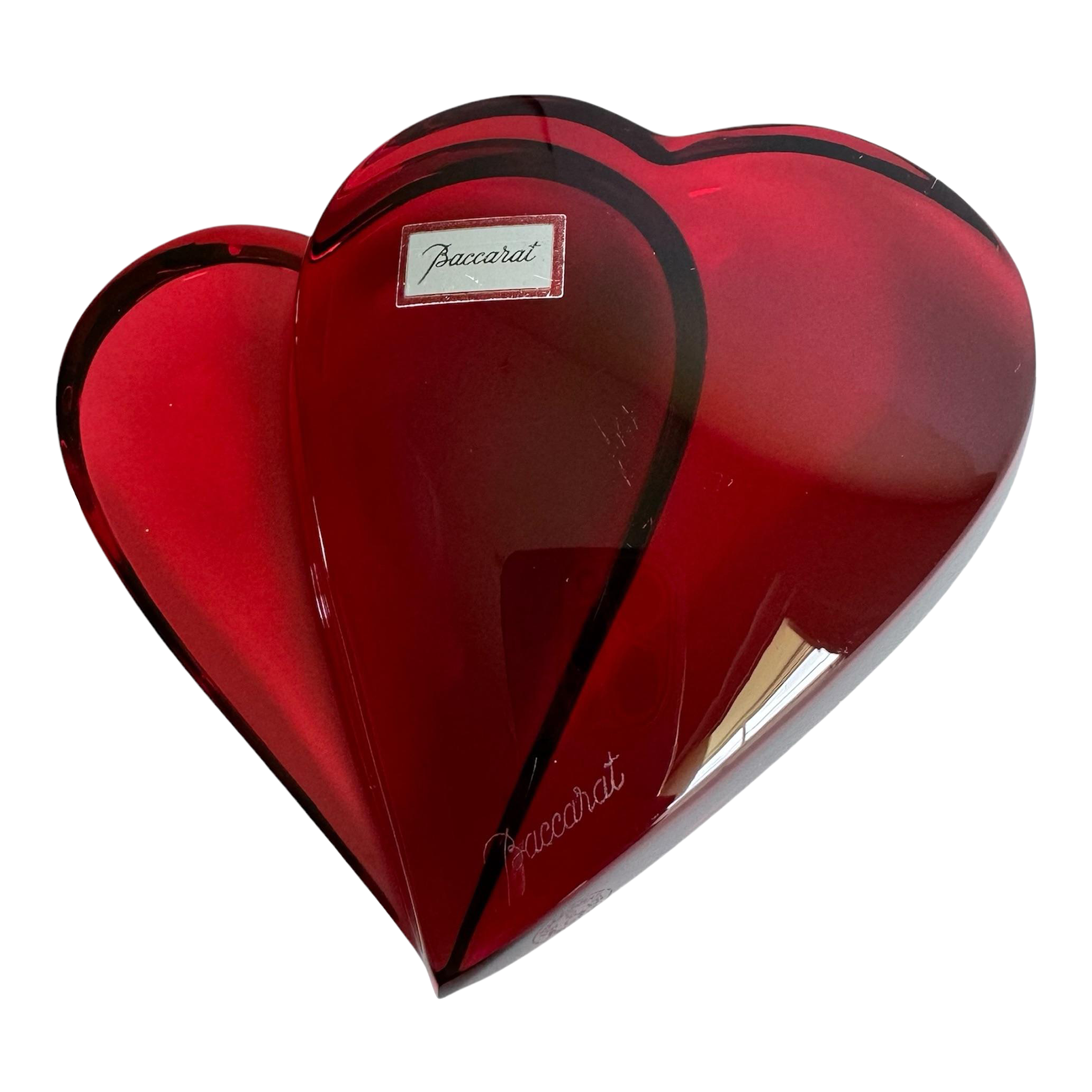 Baccarat Double Hearts Paperweight Red Crystal Heart | Chairish