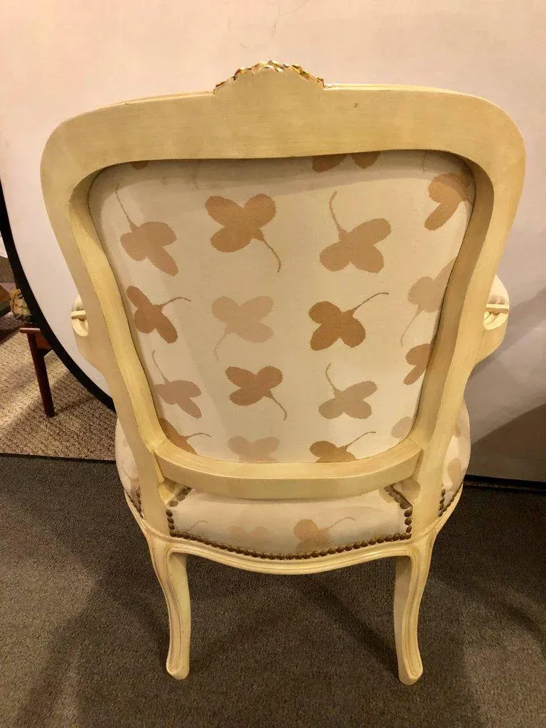 French Louis XV Style Parcel Gilt & Paint Decorated Bergere Chairs - A Pair