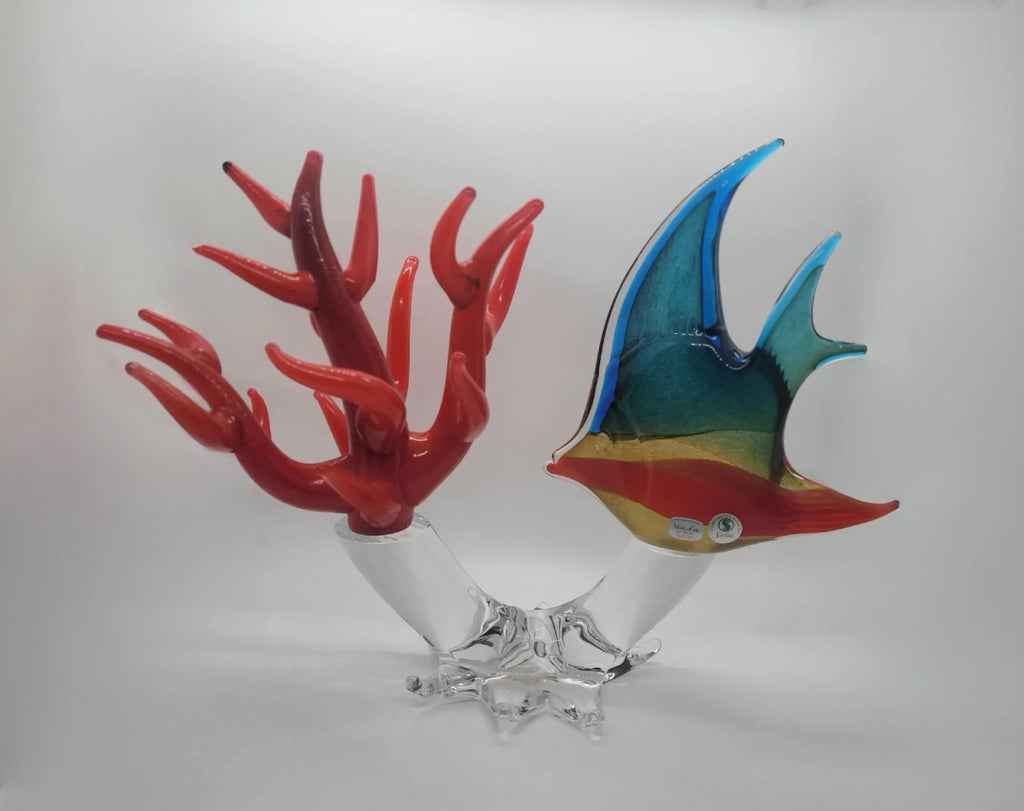 Mid 20th Century Marcolin Art Sardinia Crystal Fish and Coral