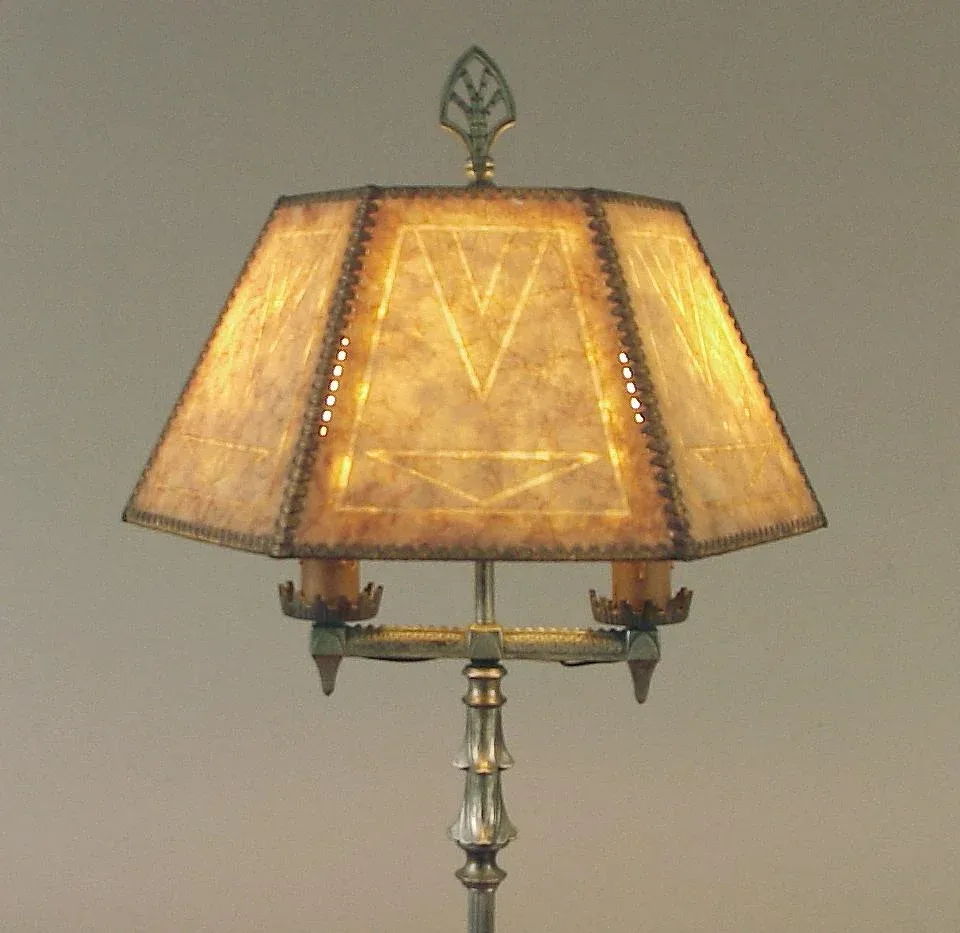 Hubley Art Deco 2-Light Nickel-Plated Floor Lamp with