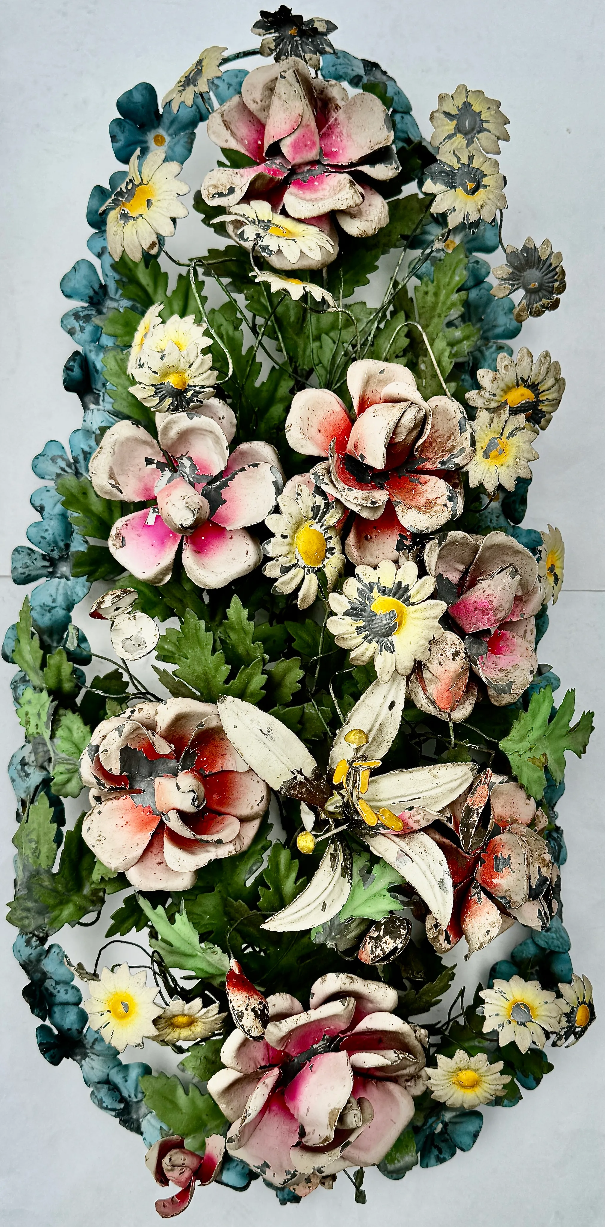 Italian Tole Floral Wall Sculptures, Pair, Circa 1950