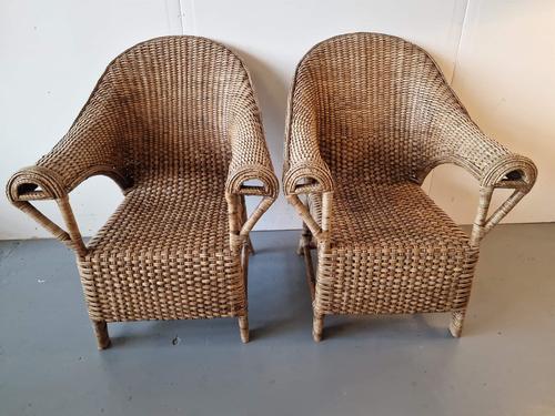 Vintage Burmese Woven Rattan Lounge Chairs, Set of 2