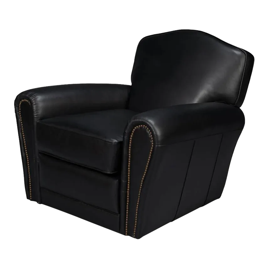 French Black Leather Club Chair | Chairish