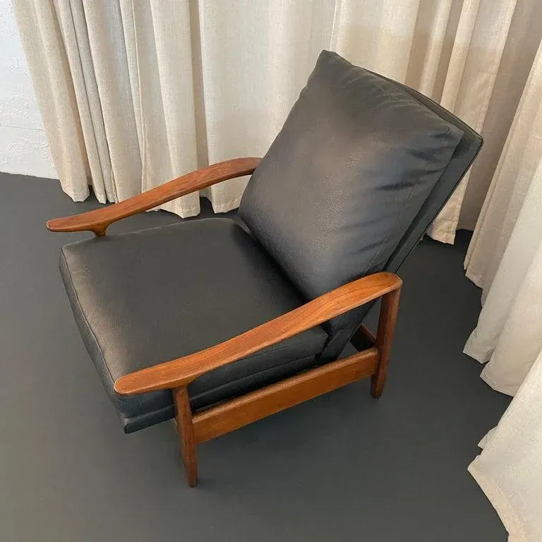 1960s Mid-Century Modern Milo Baughman Attributed Black Leather