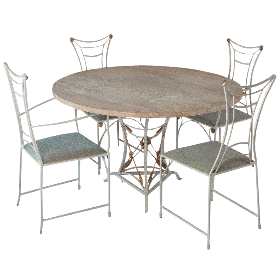 Wrought Iron Garden Set With New Granite Top Chairish