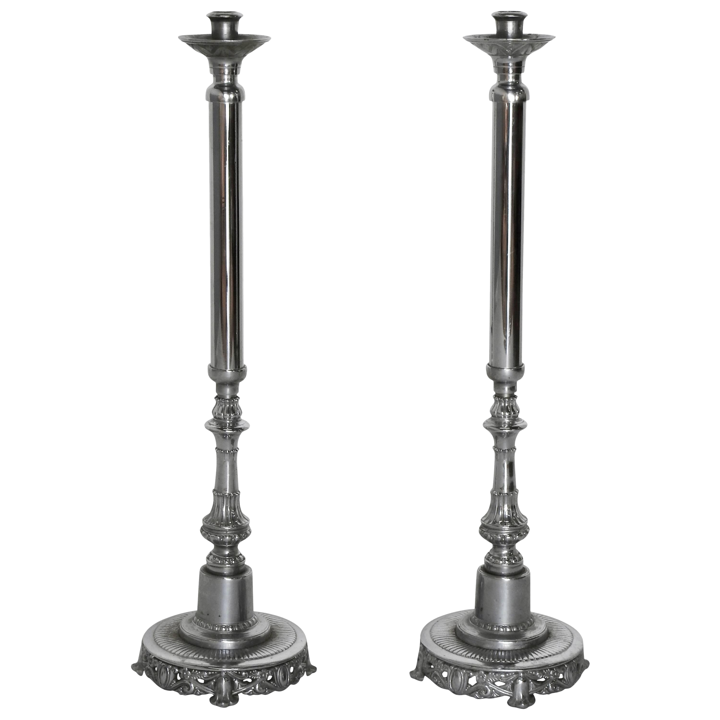 Pair Of Silverplated Altar Floor Candlesticks Chairish