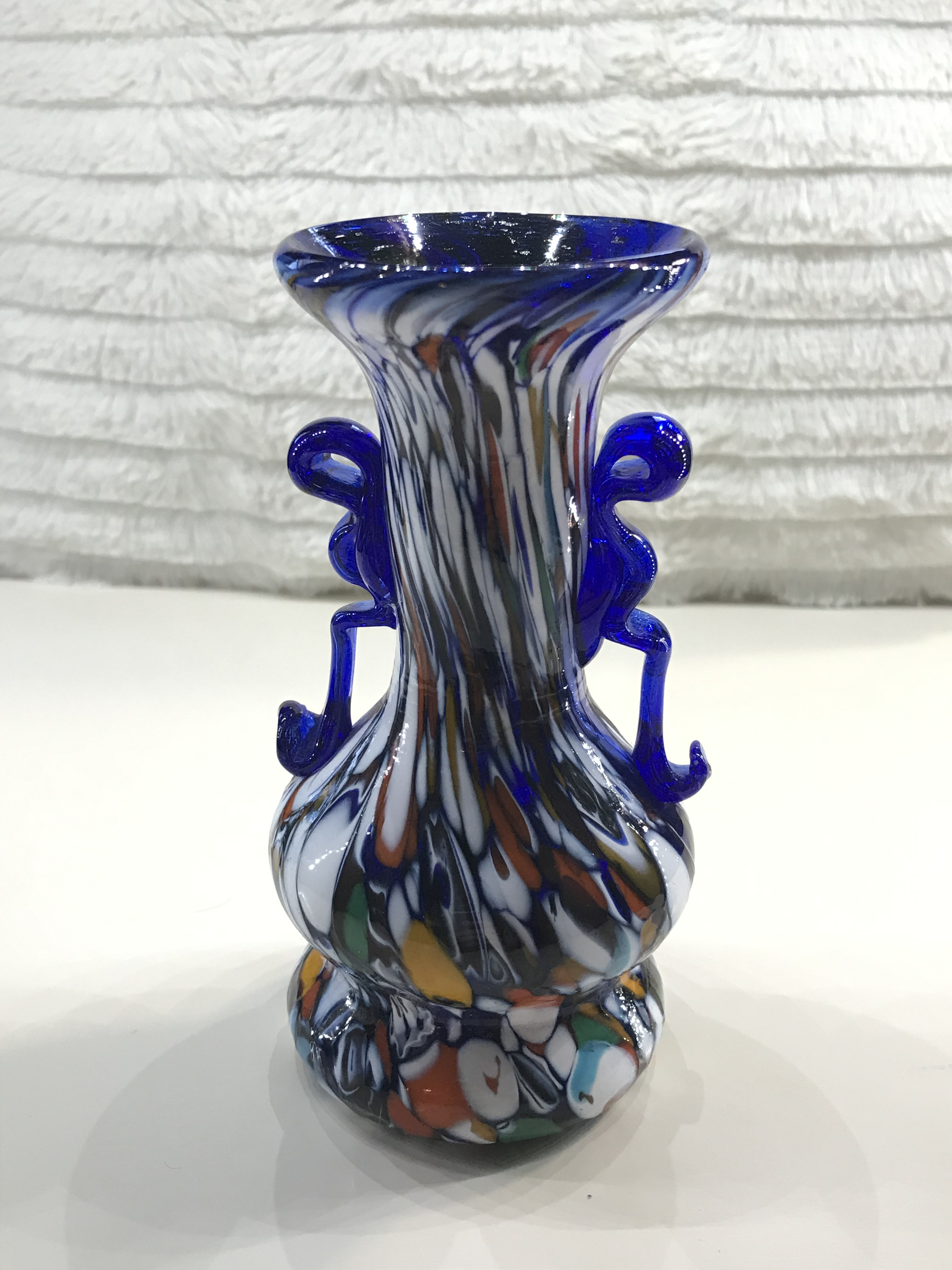 1920-1930s Blue Murano Glass Vase From Toso Double Round Base