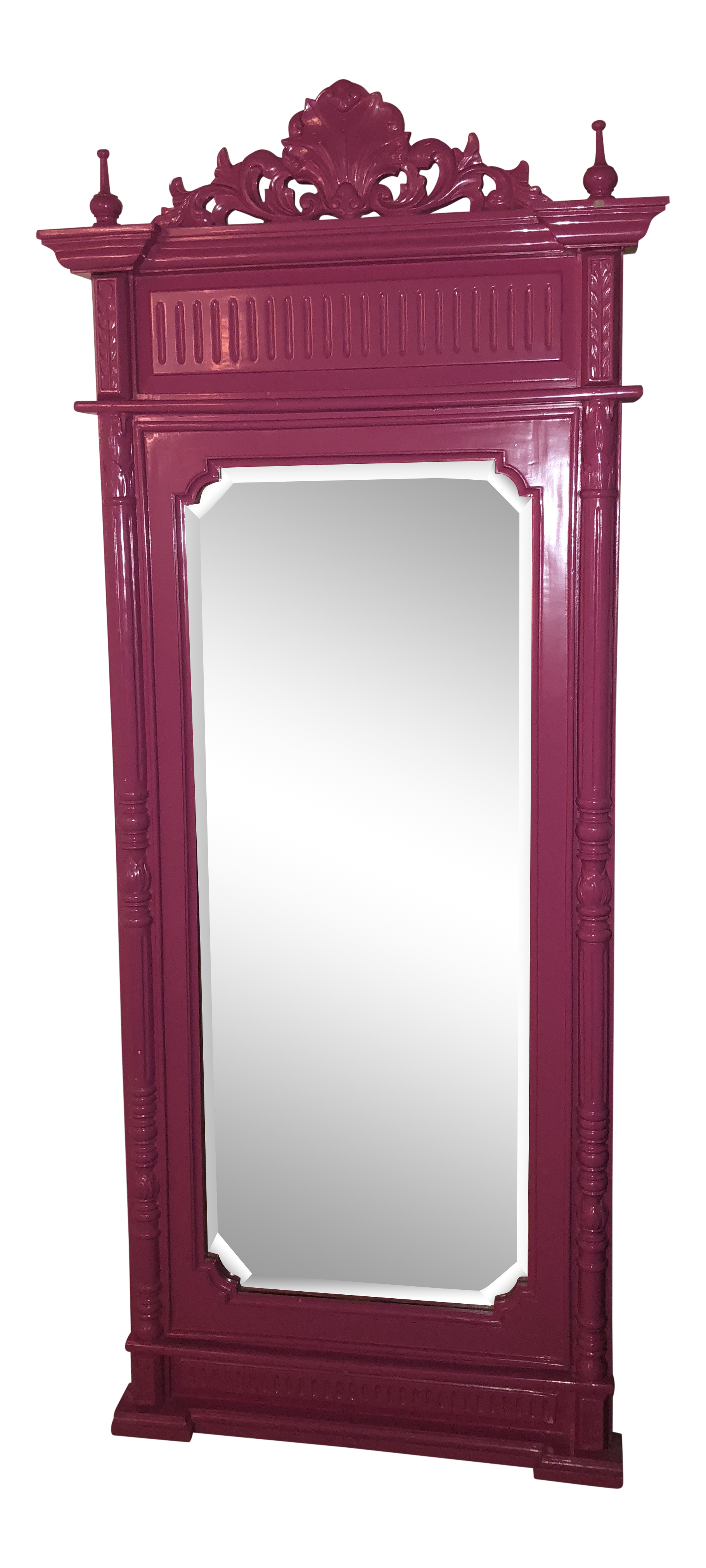 Hot Pink Lacquered Hand Carved Solid Mahogany Floor Mirror Chairish