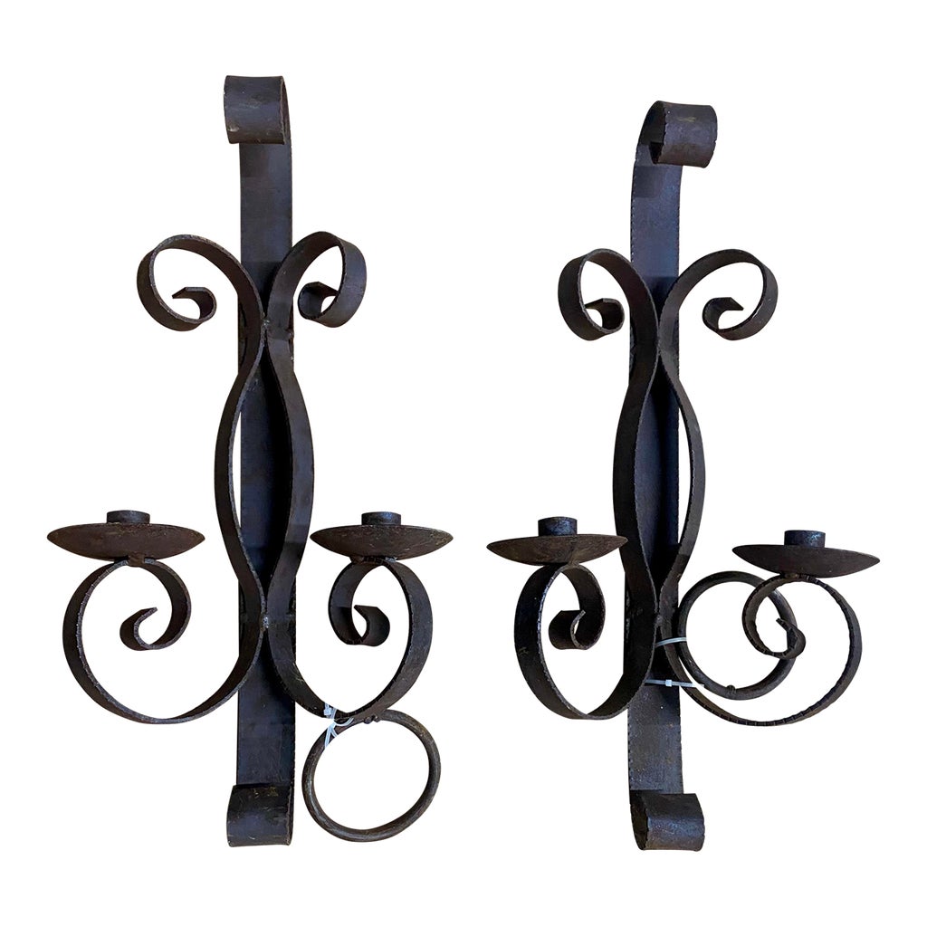 Vintage Wrought Iron Candle Wall Sconces - a Pair | Chairish