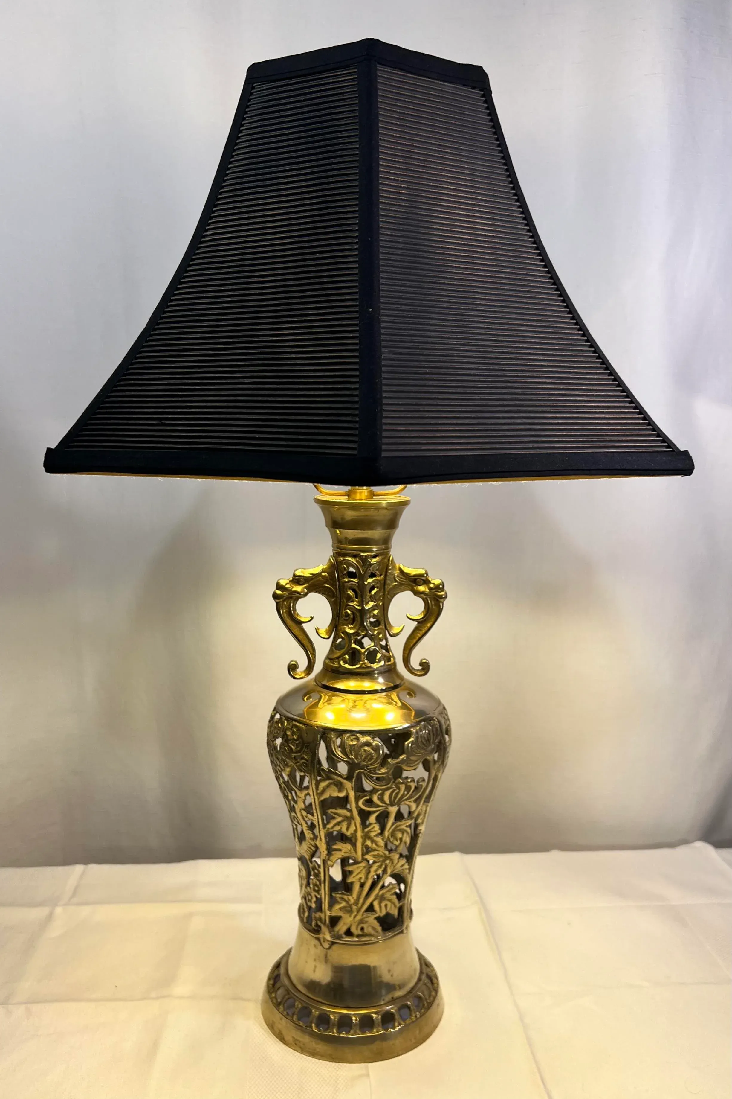 Vintage James Mont Style Reticulated Brass Table Lamp With