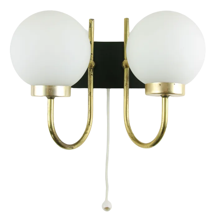 Mid-Century Brass & Opaline Sconces, Set of 2