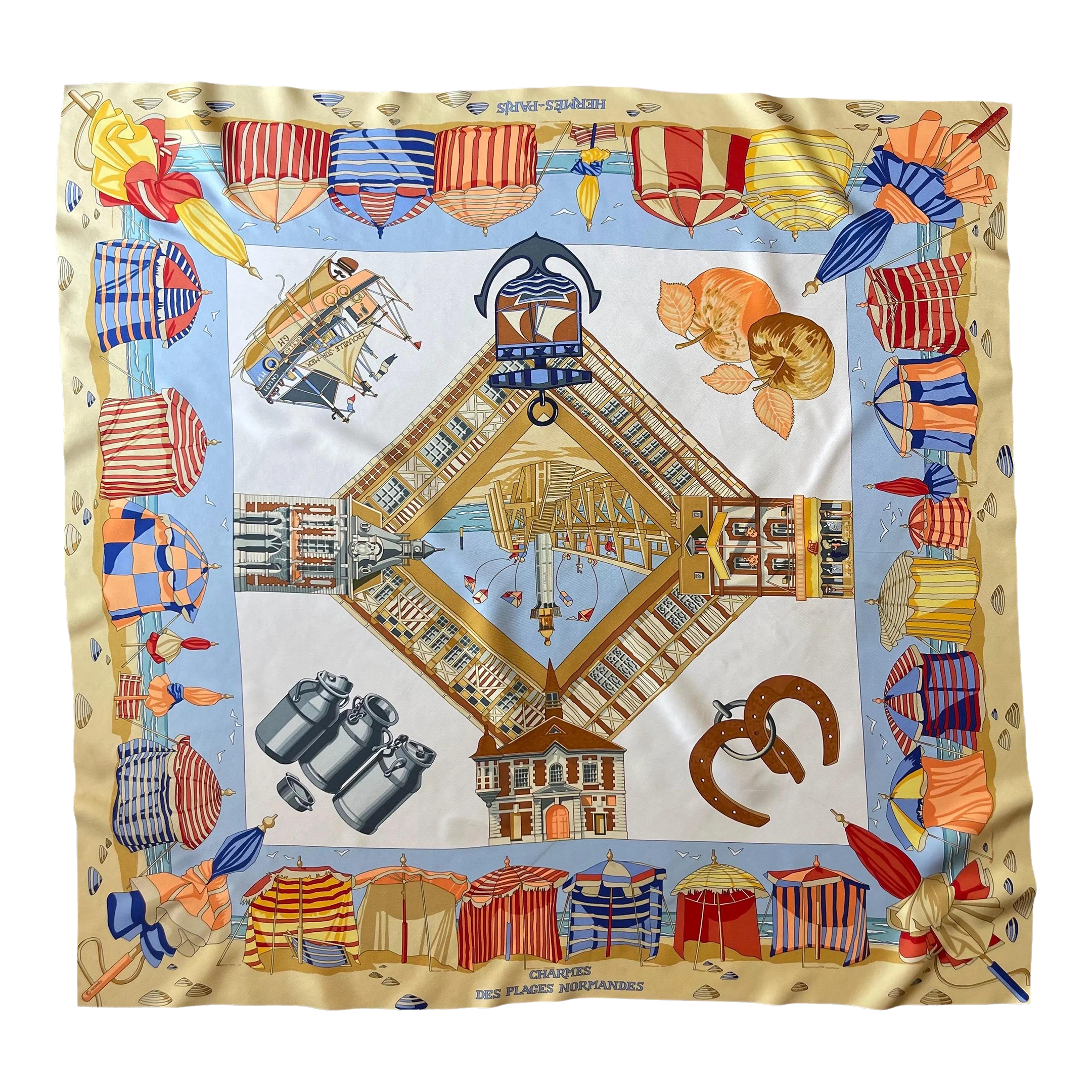 エルメス　HERMES　スカーフ　CHARMES DES　PLACES Hermès Silk Scarf « Charmes Des Plages Normandes » 2002 | Chairish