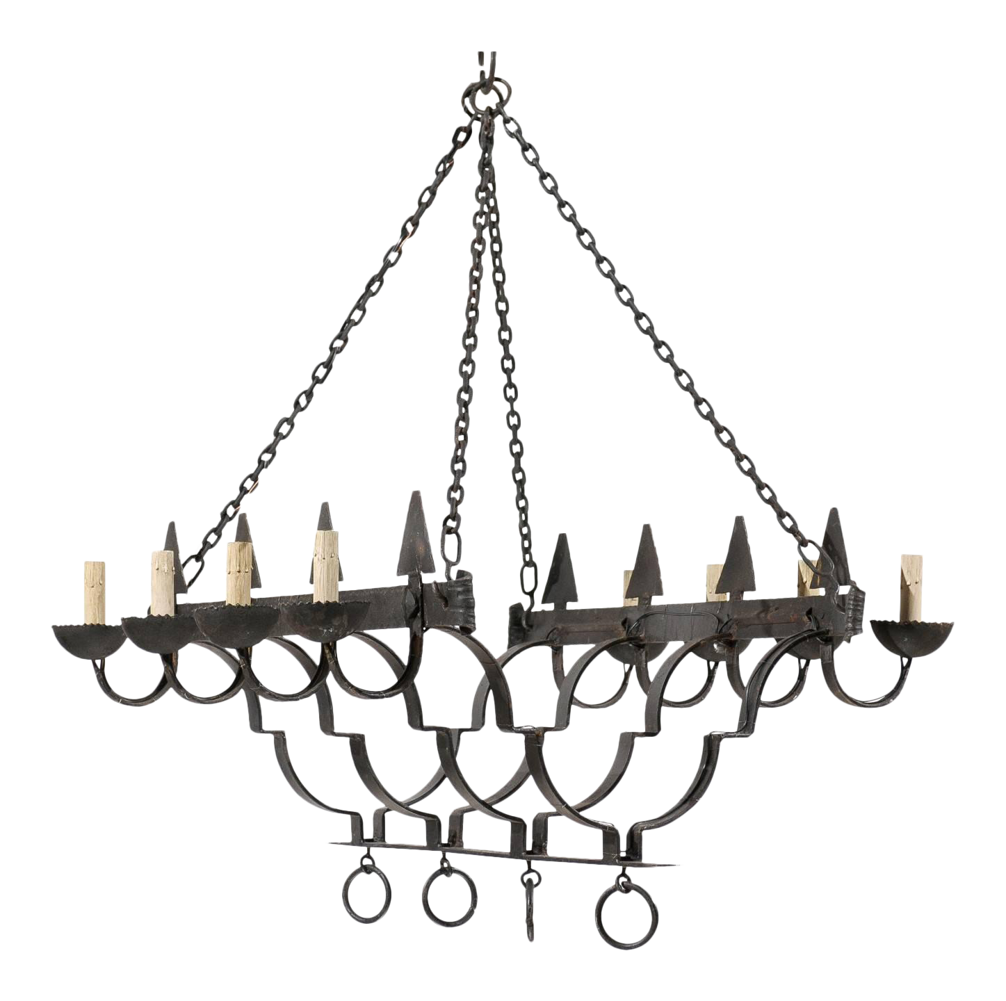 French Rectangular Shaped Black Forged Iron Eight-Light Chandelier ...