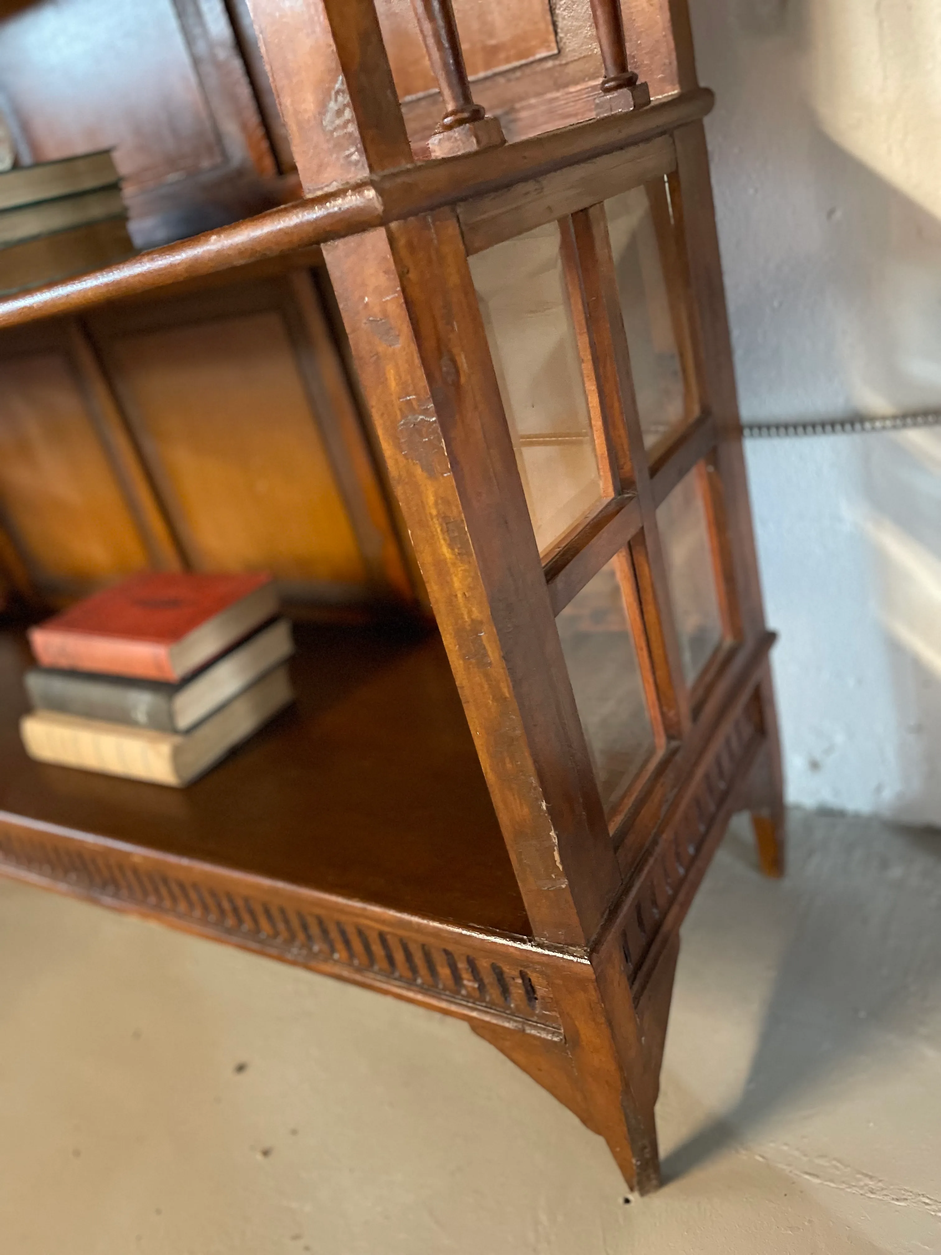 19th Century Carved Bookshelf With Beveled Glass Panes