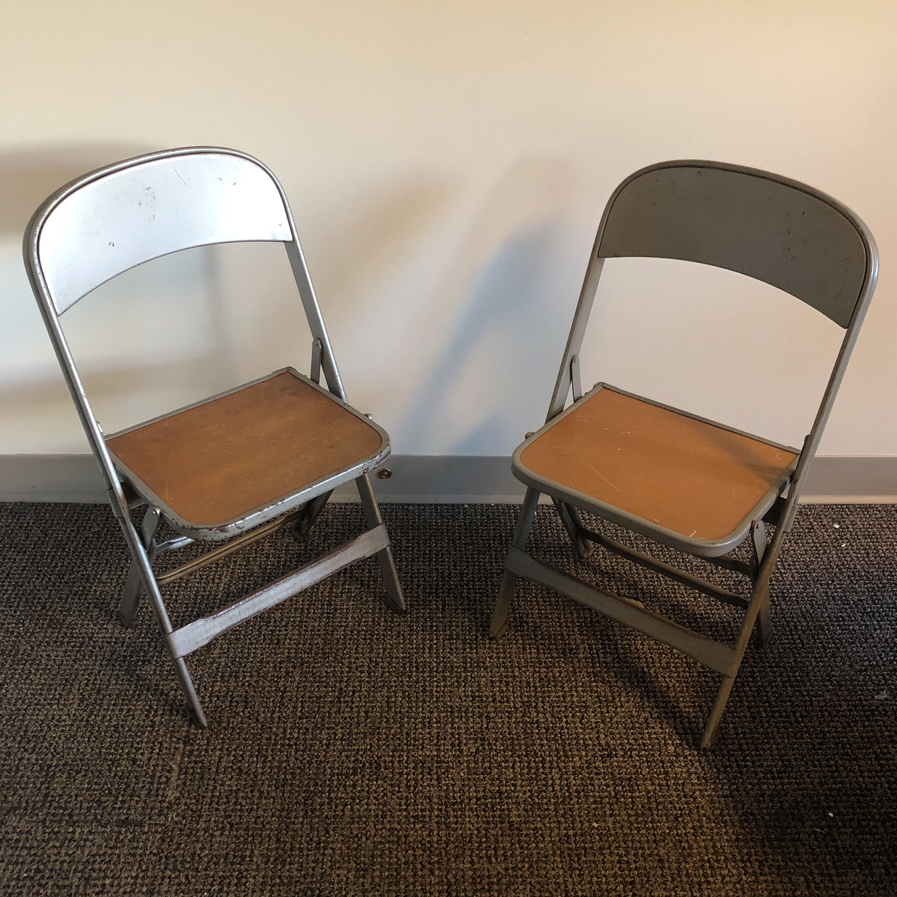 1950s Industrial Metal Children's Folding Chairs - a Pair