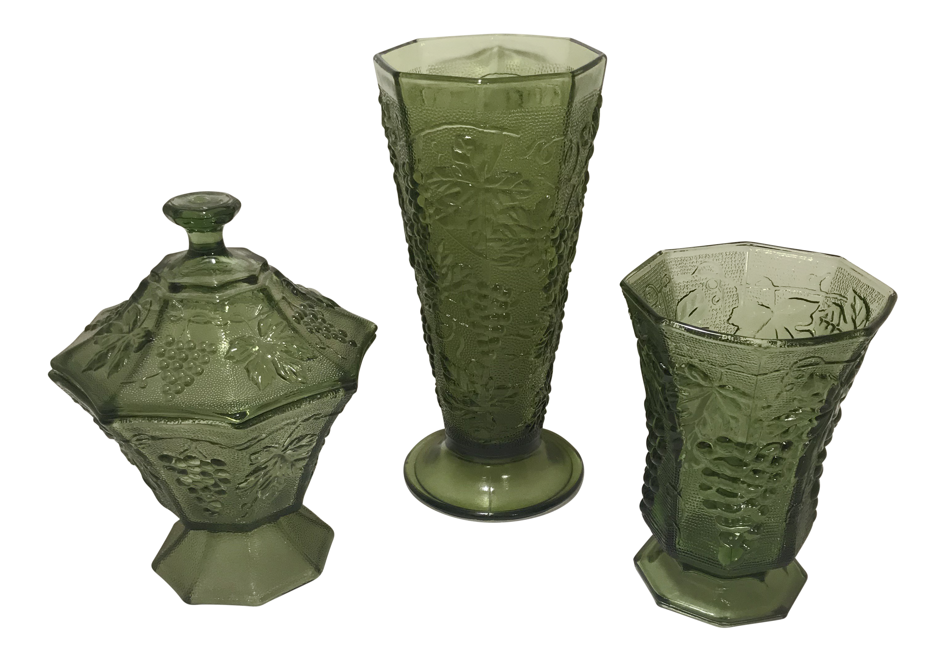 Indiana Glass Grape Green Vases Candy Dish Set Of 3 Chairish