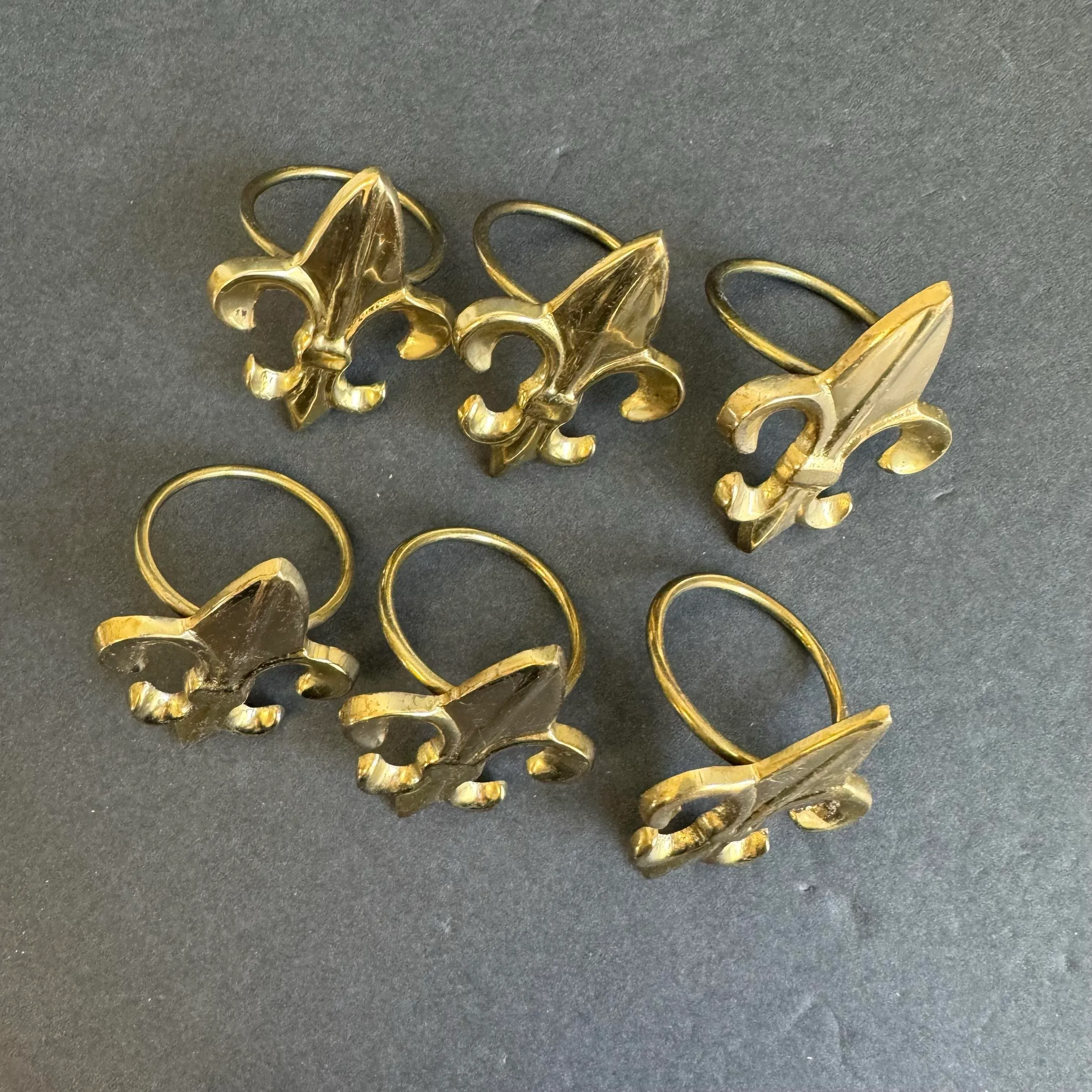 Vintage Fleur-De-Lis Napkin Rings Solid Brass Set of 6