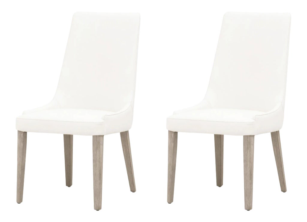Aurora Grey Wood Dining Chairs, Alabaster Leather, Set of 2 Chairish