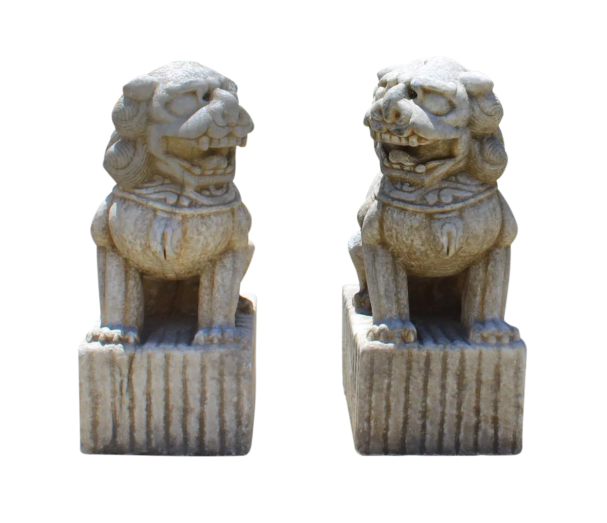 Chinese Distressed Marble Stone Fengshui Foo Dogs Statues a Pair