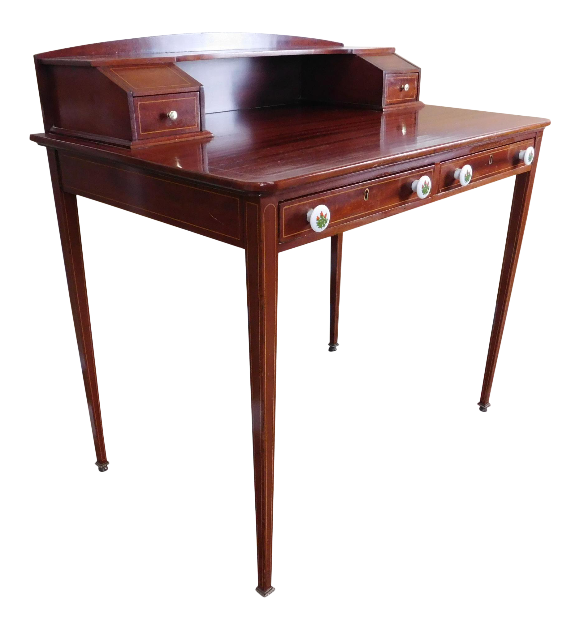 Antique Inlaid Mahogany Edwardian 2 Drawer Writing Desk C1900