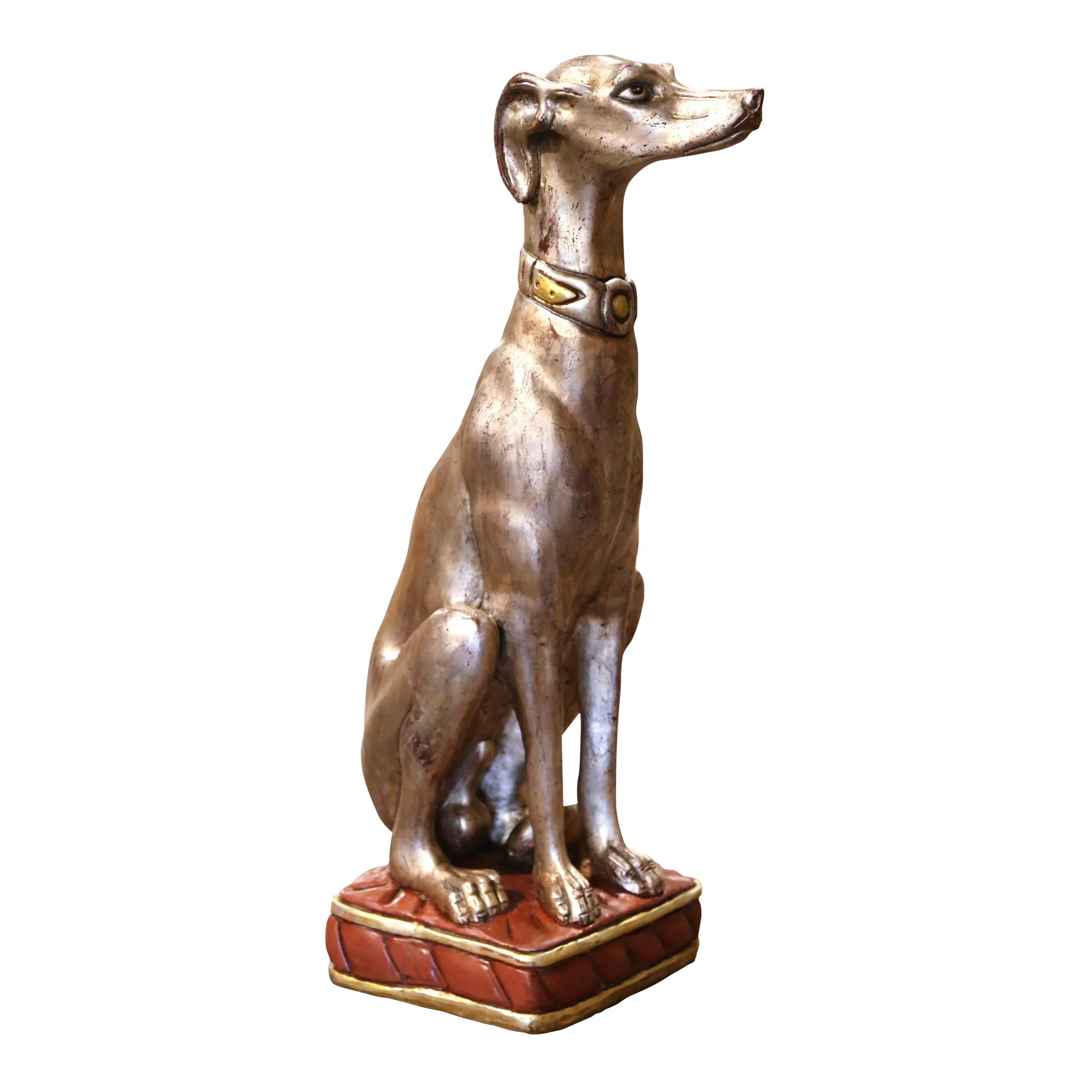 Vintage Italian Carved Wooden and Silvered Greyhound Dog Sculpture