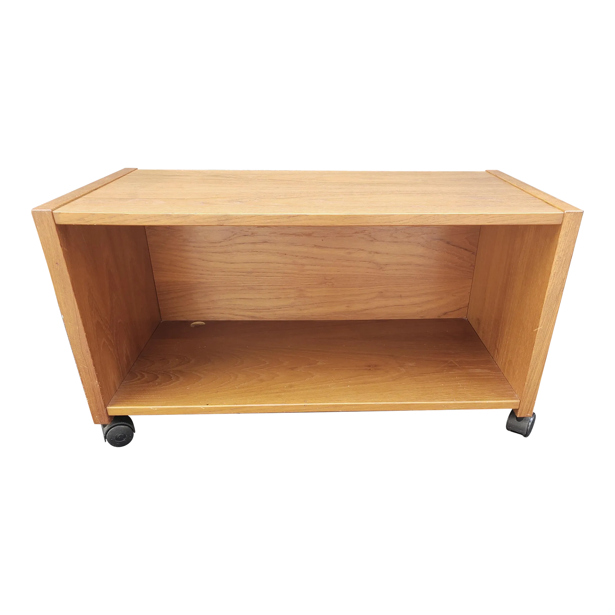 Mid-Century Danish Modern Teak Low Rolling Cart / Stand