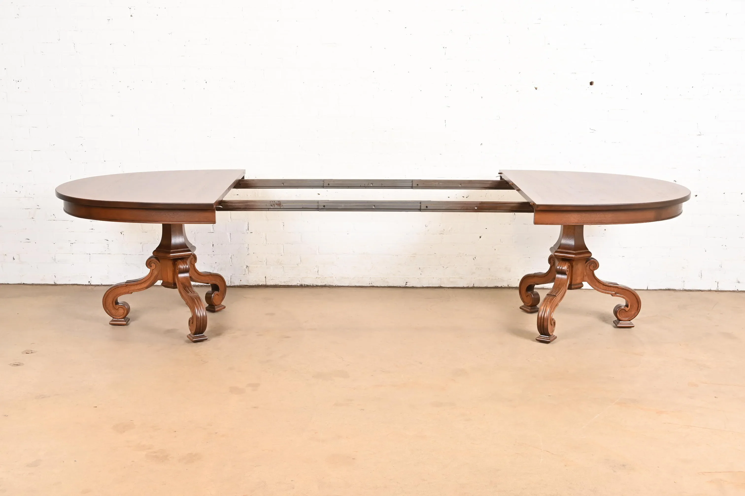 Thomasville Regency Walnut and Burl Wood Double Pedestal Extension