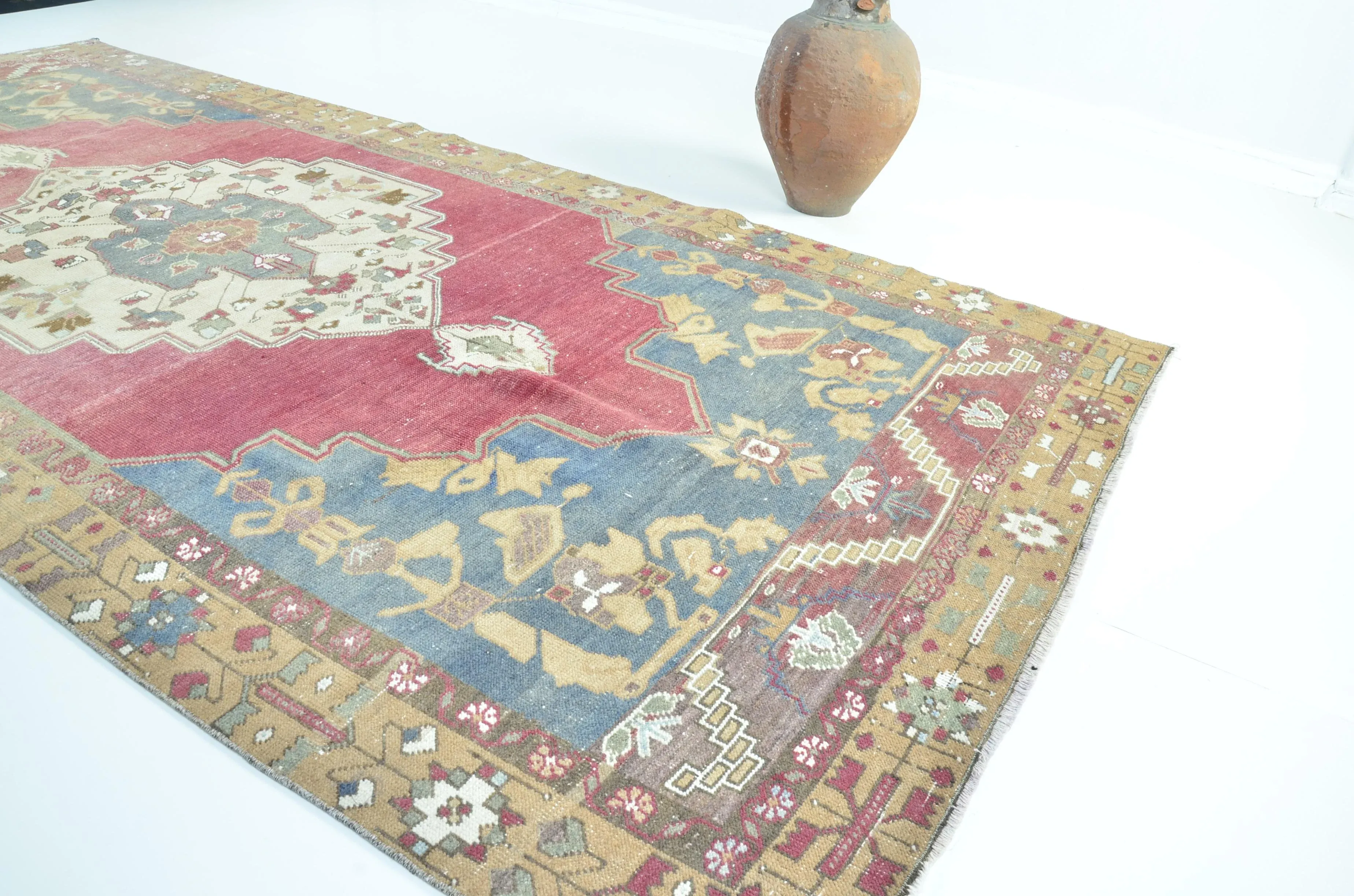 1960s Vintage Pastel Oushak Hand Knotted Wool Area Rug