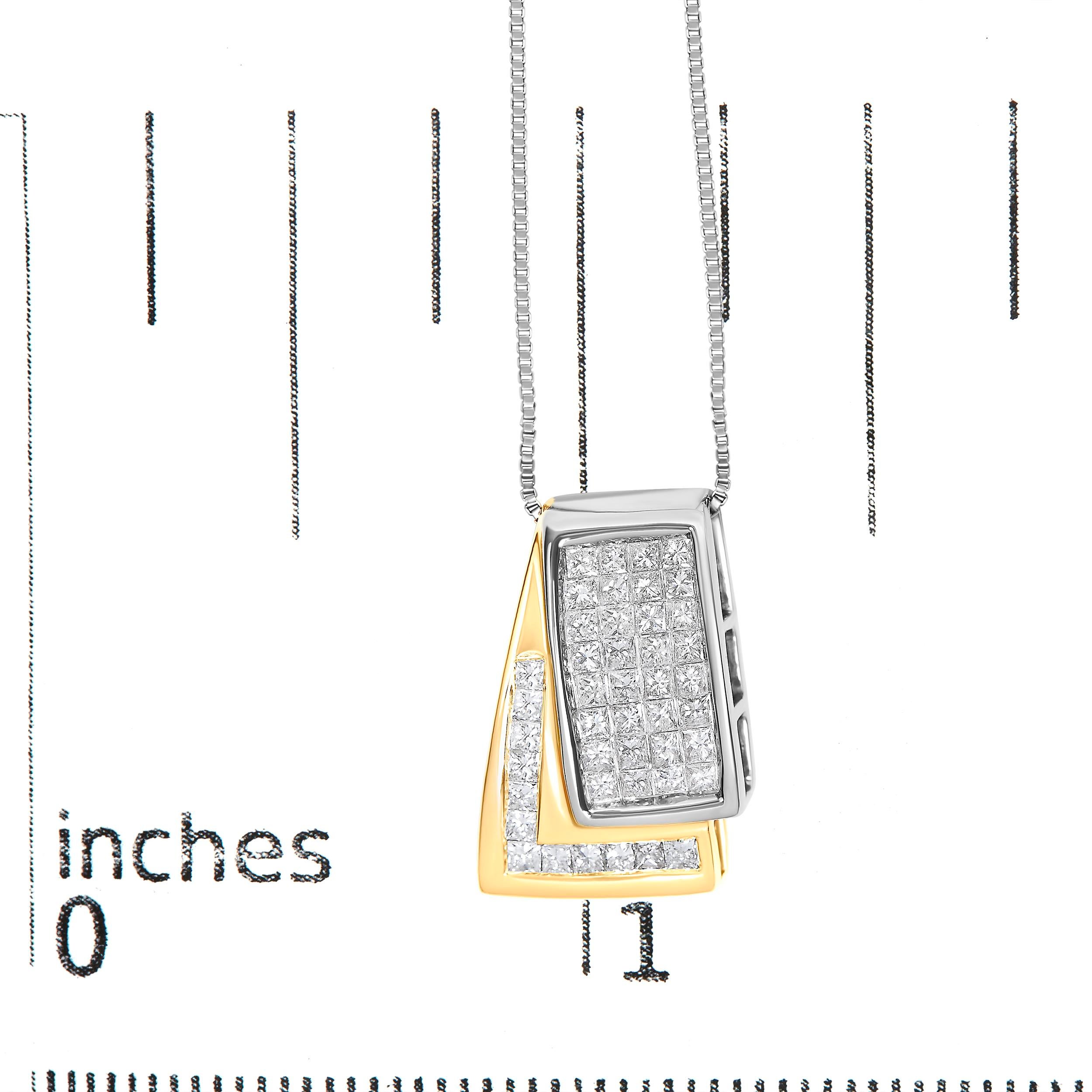 14K White and Yellow Gold 1.0 Cttw Princess Cut Diamond Two