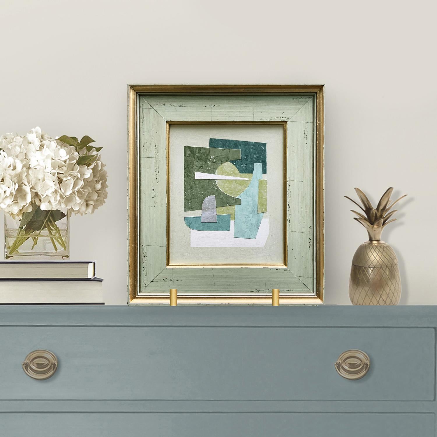 Celadon Green Contemporary Abstract Collage 2, Framed