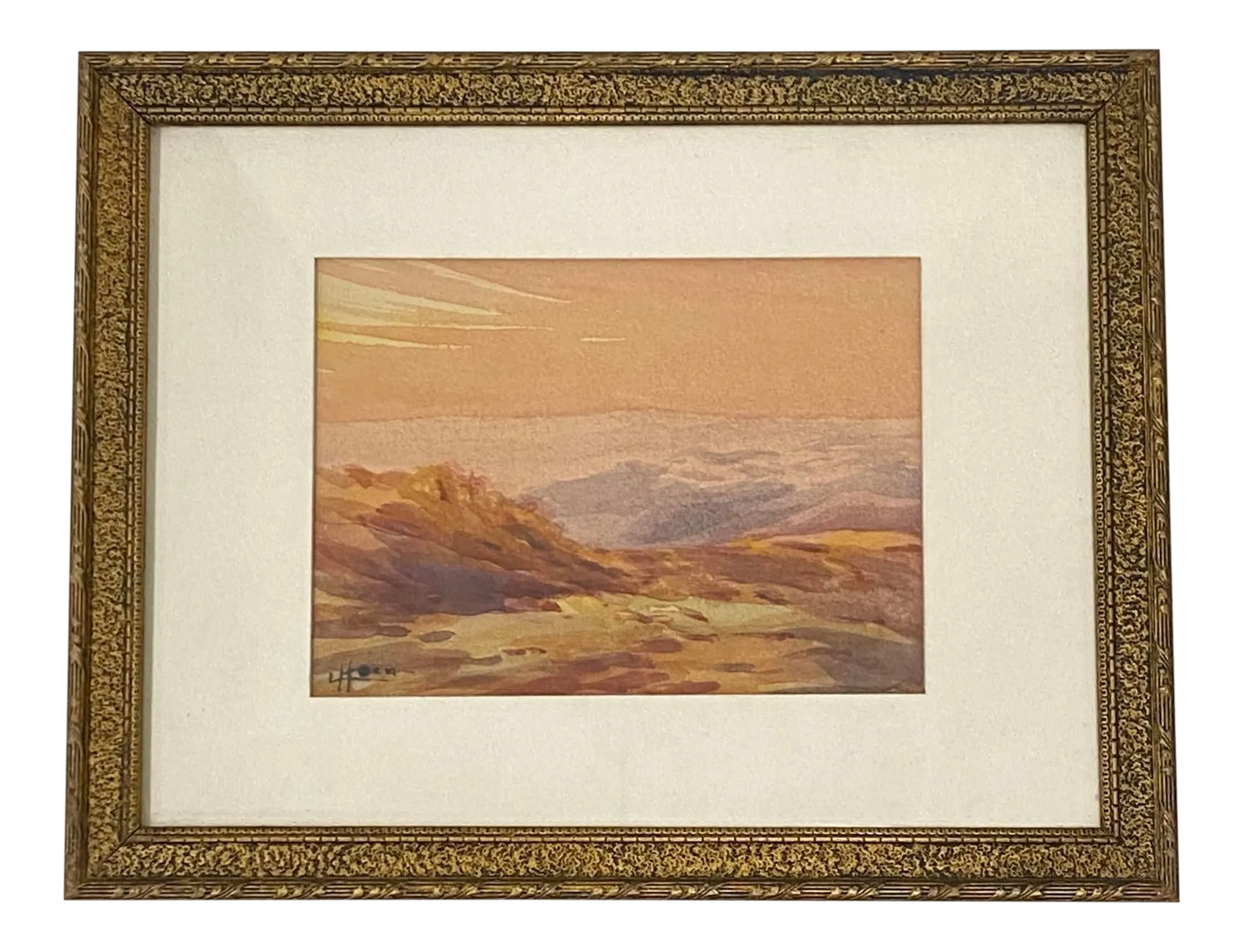 Vintage Desert Mountain Sunset Landscape Watercolor Painting By L Hoen Chairish