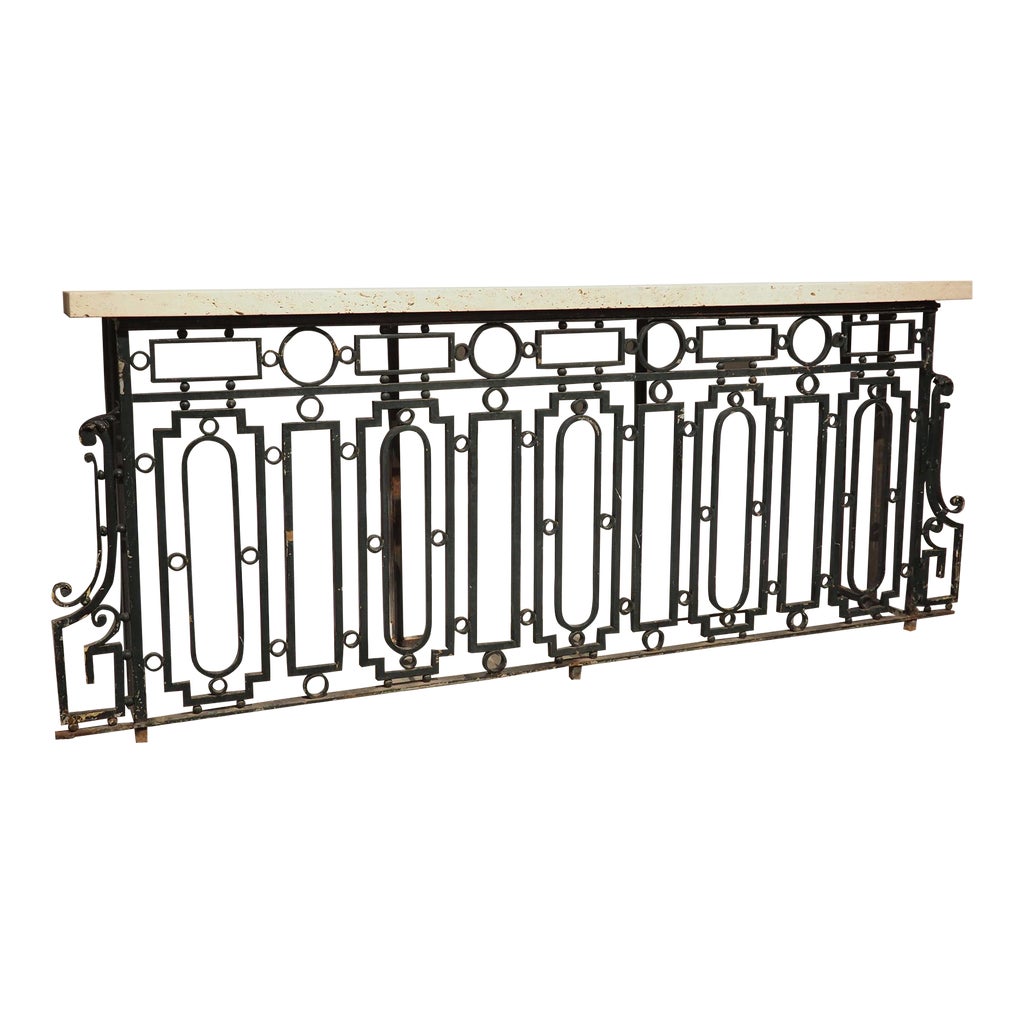 Antique French Wrought Iron Railing Console With Shellstone Top | Chairish