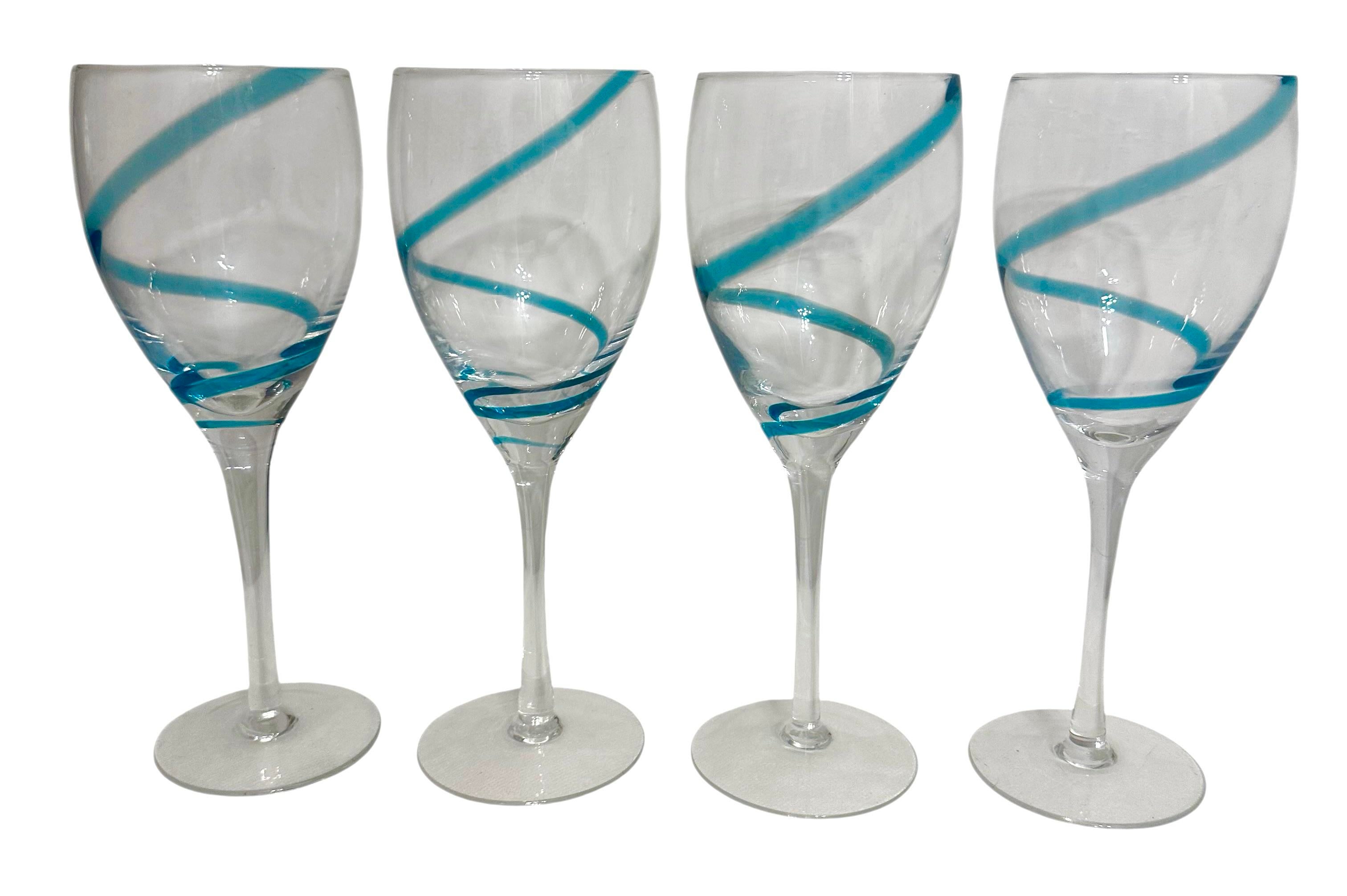Vintage Pier 1 Imports Swirline Cobalt Blue Wine Glasses - A Set of 4
