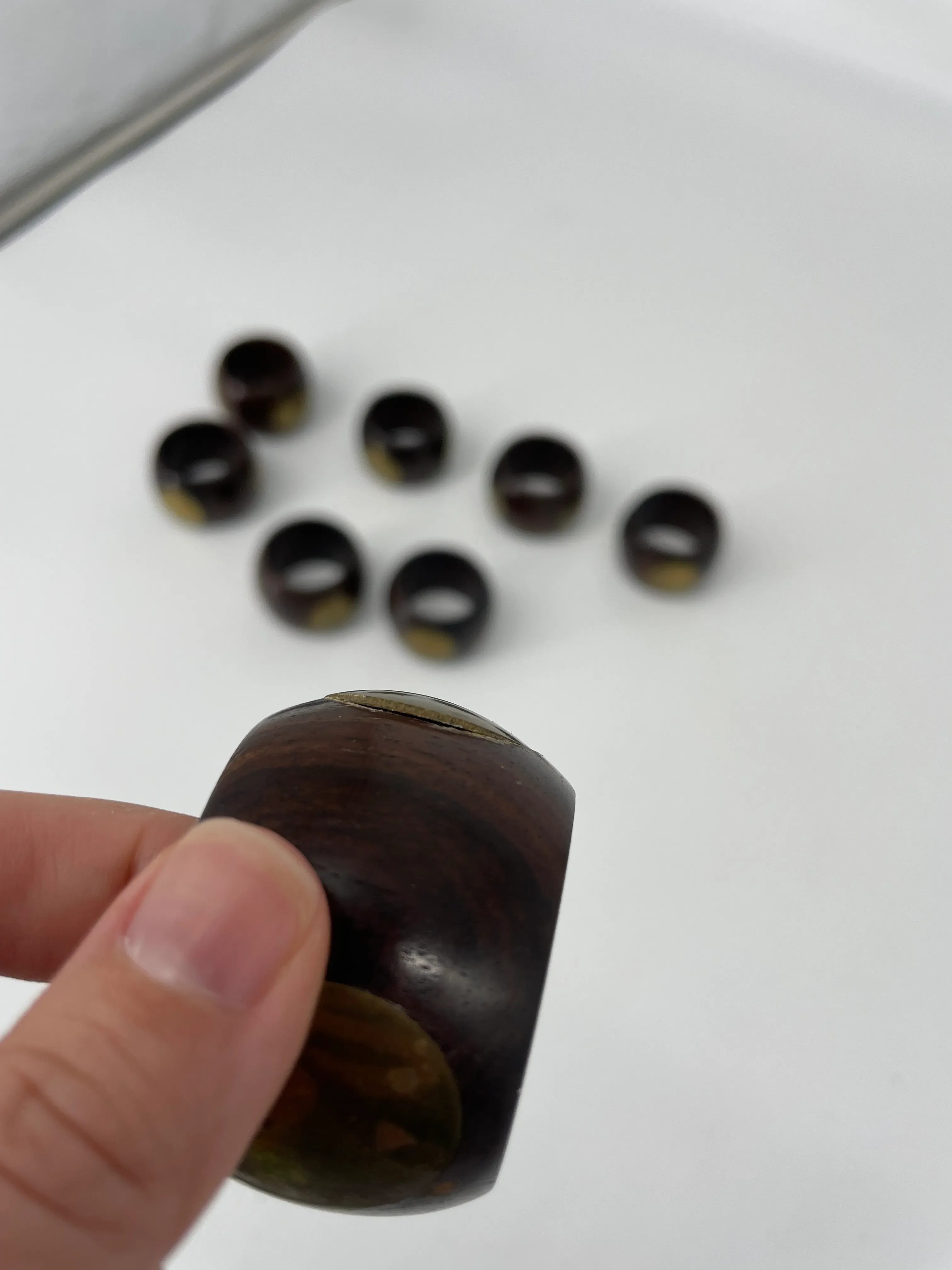 Set of Twelve Vintage Mid Century Modern Wood and Brass Napkin Rings