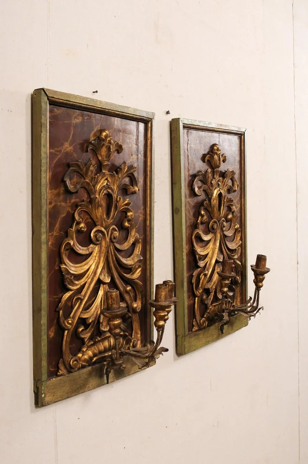 19th Century Fragment Mounted 3-Light Sconces - a Pair