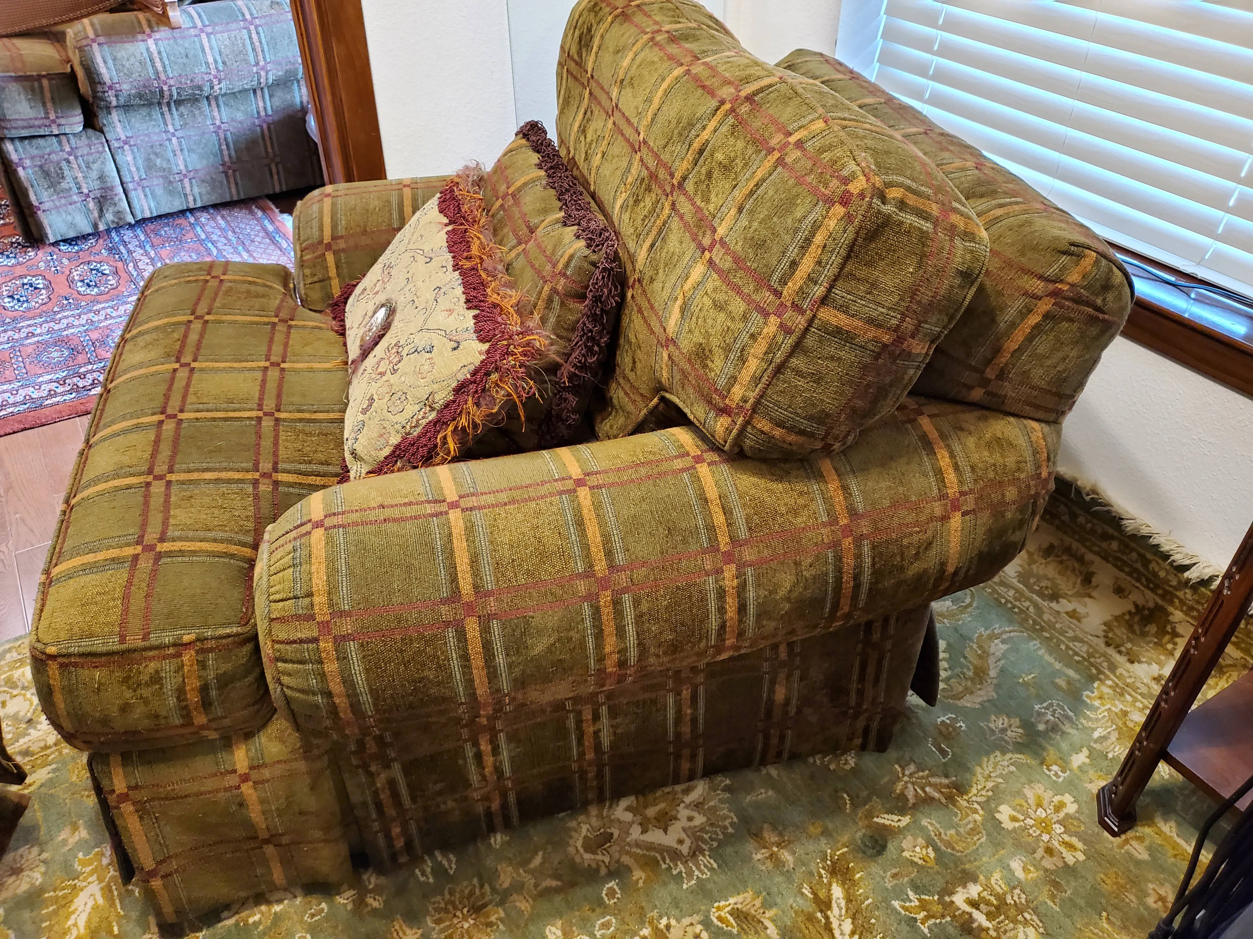 1990s Sherrill Overstuffed Chairs With Ottoman - 3 Pieces | Chairish