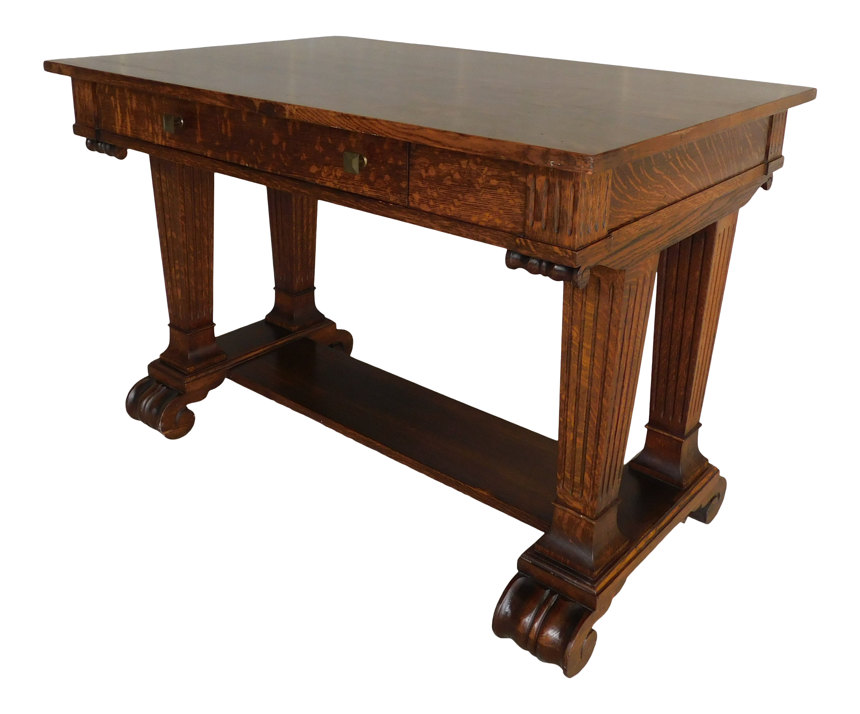 Bailey Table Antique Tiger Oak Writing Desk Library Table 42w Chairish