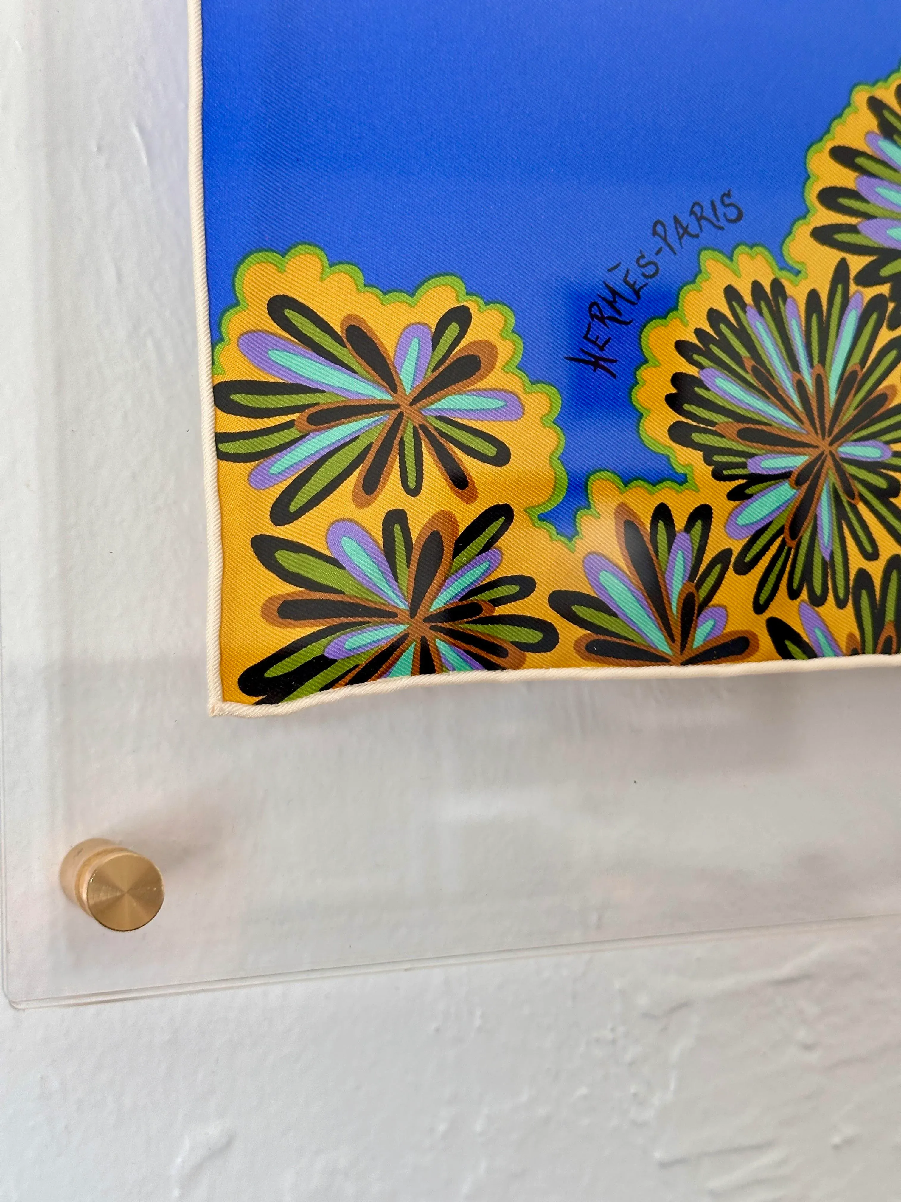 Acrylic Framed Hermès 'The Three Graces' Zoom 45 Silk Scarf by