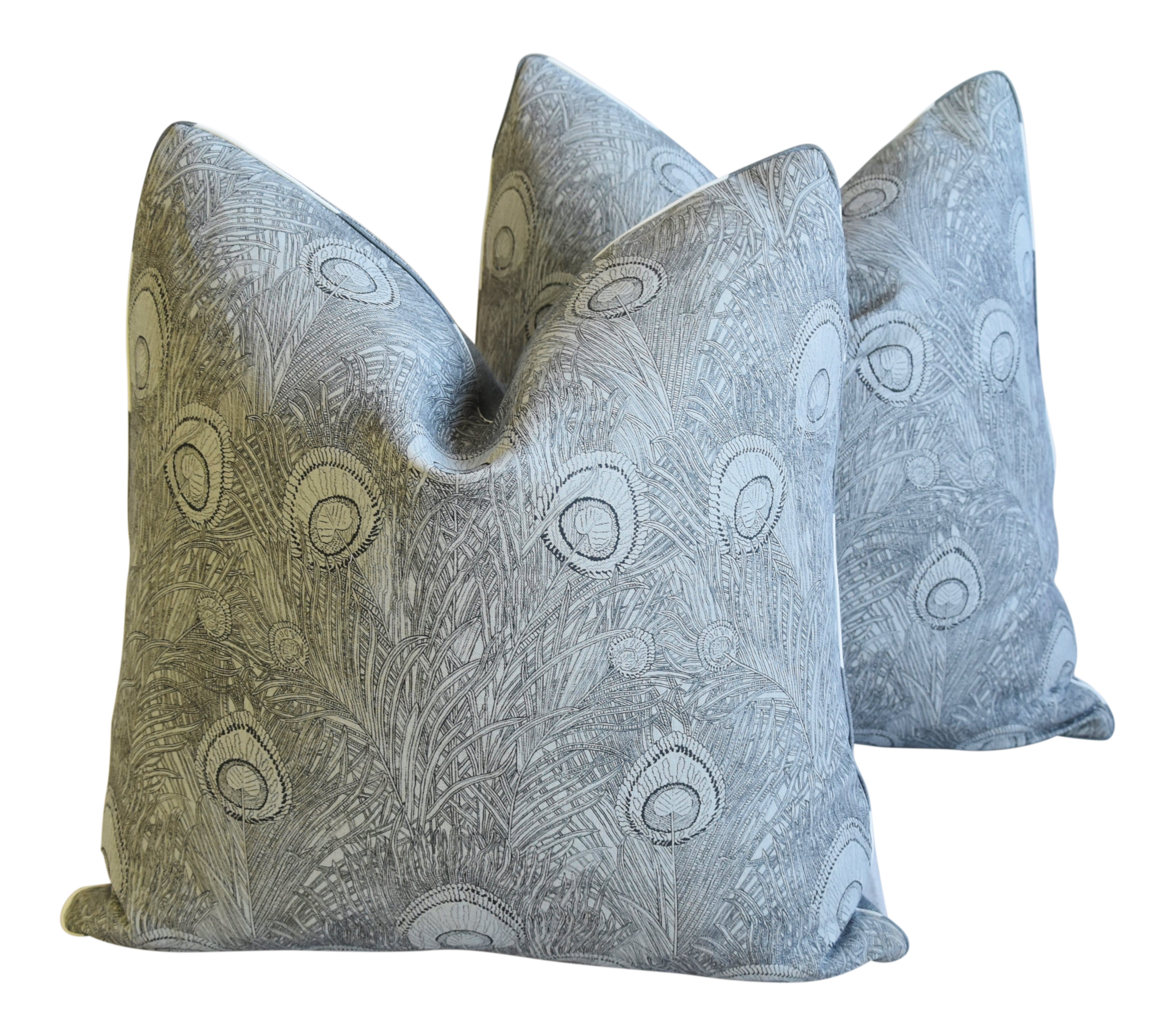 Peacock Feather Linen Feather Down Pillows 21 Square Pair