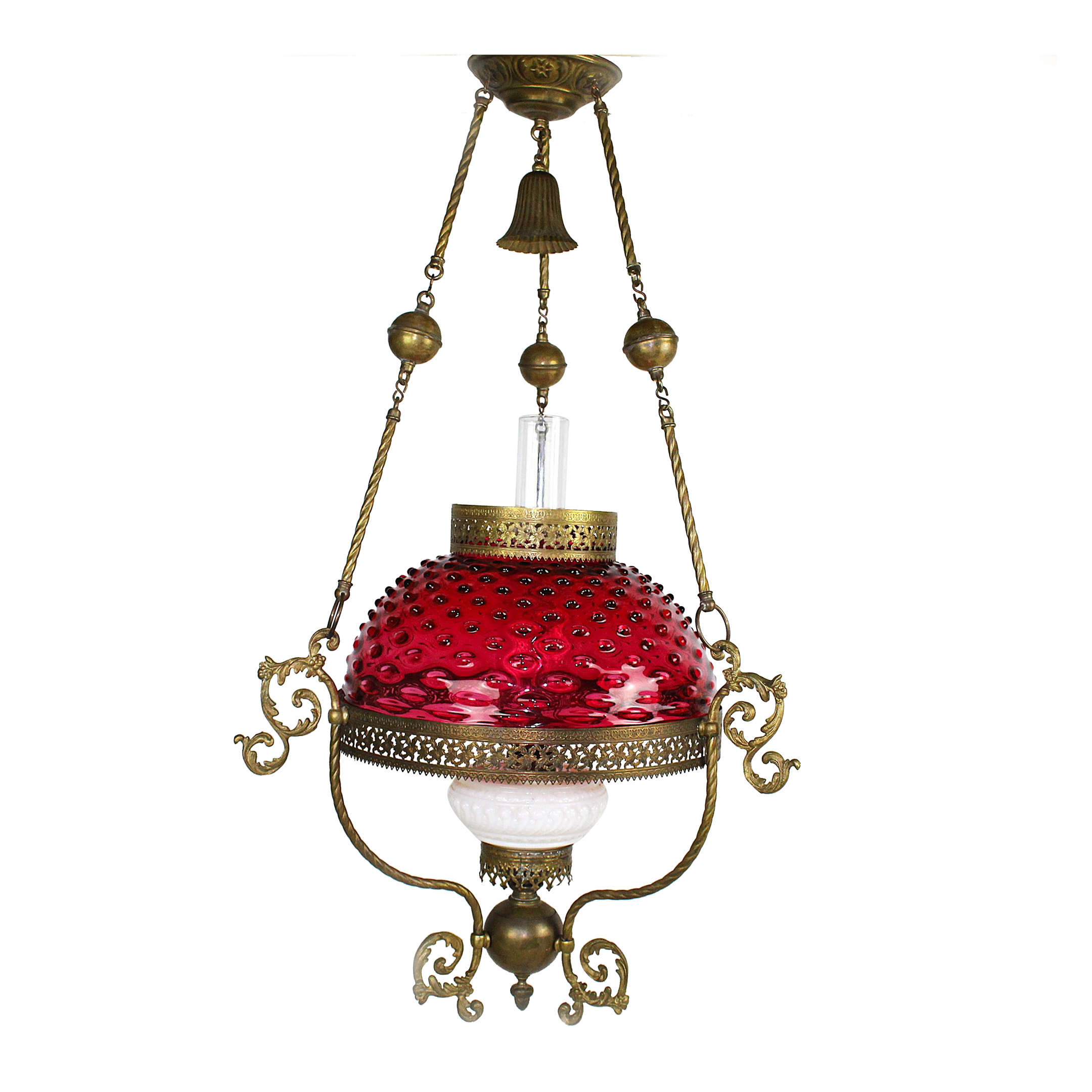 Victorian Antique Hobnail Cranberry Glass Parlor Pendant Light