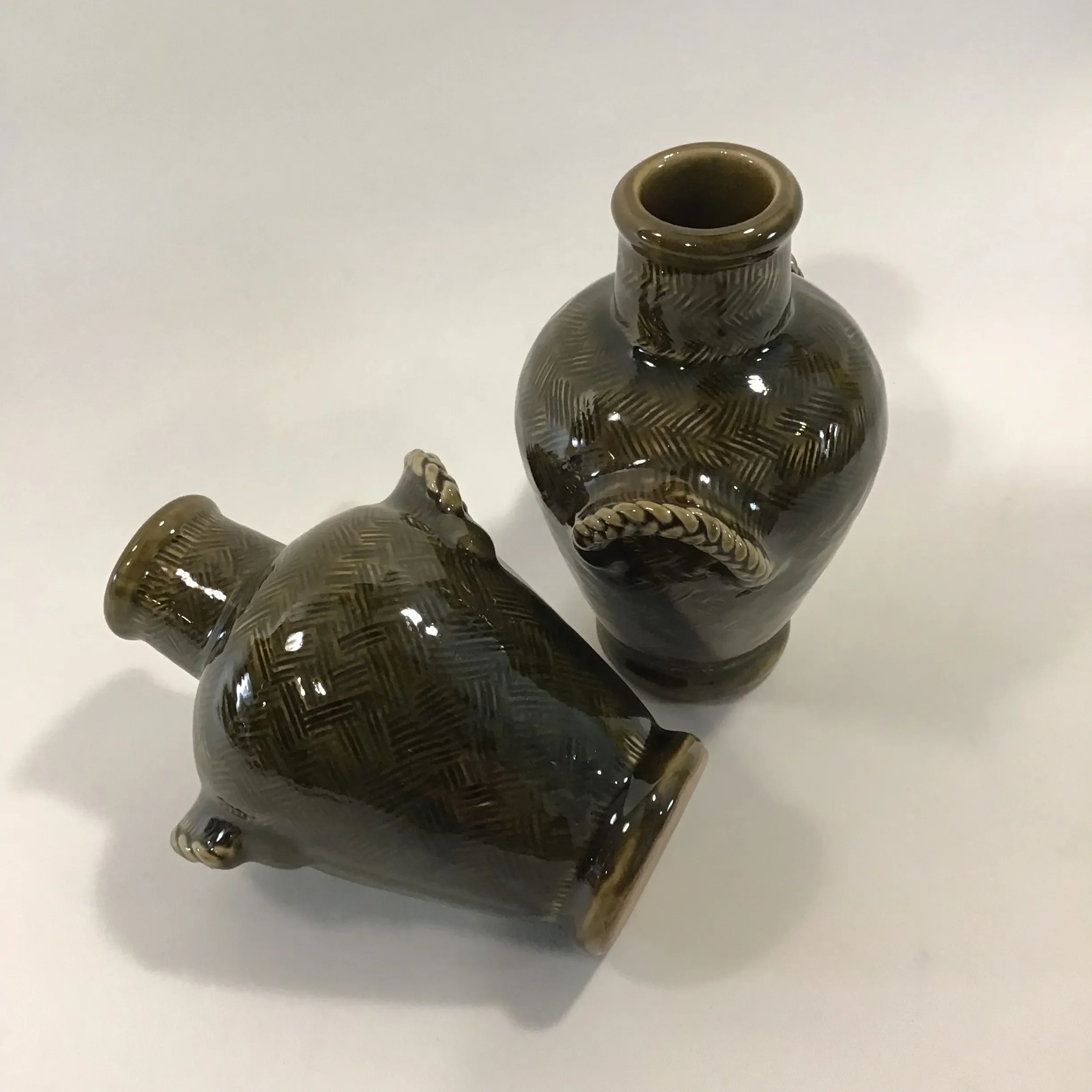 1990’s Thai Celadon Urn Vases in English Jade Glaze - a Pair
